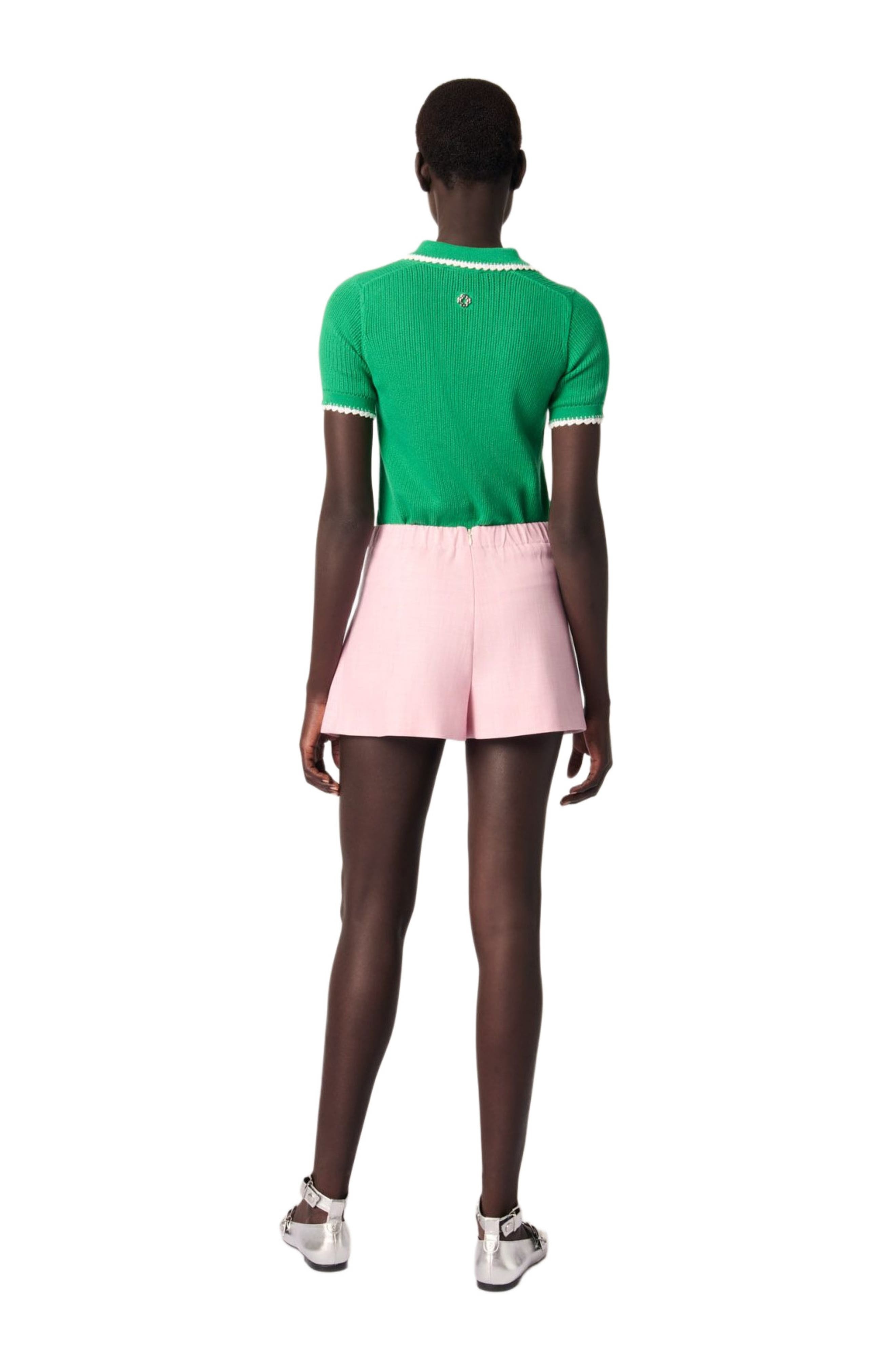 maje Pointelle knit crochet polo in Green /White at Nordstrom - 4