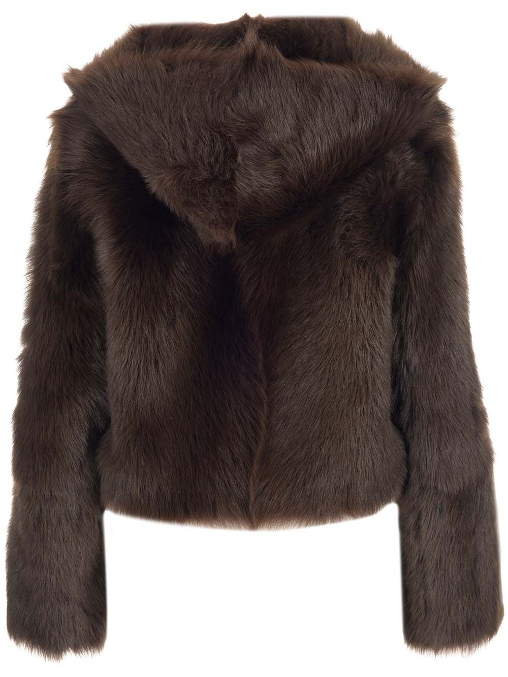 Shearling Hooded Jacket Coats Brown - 2