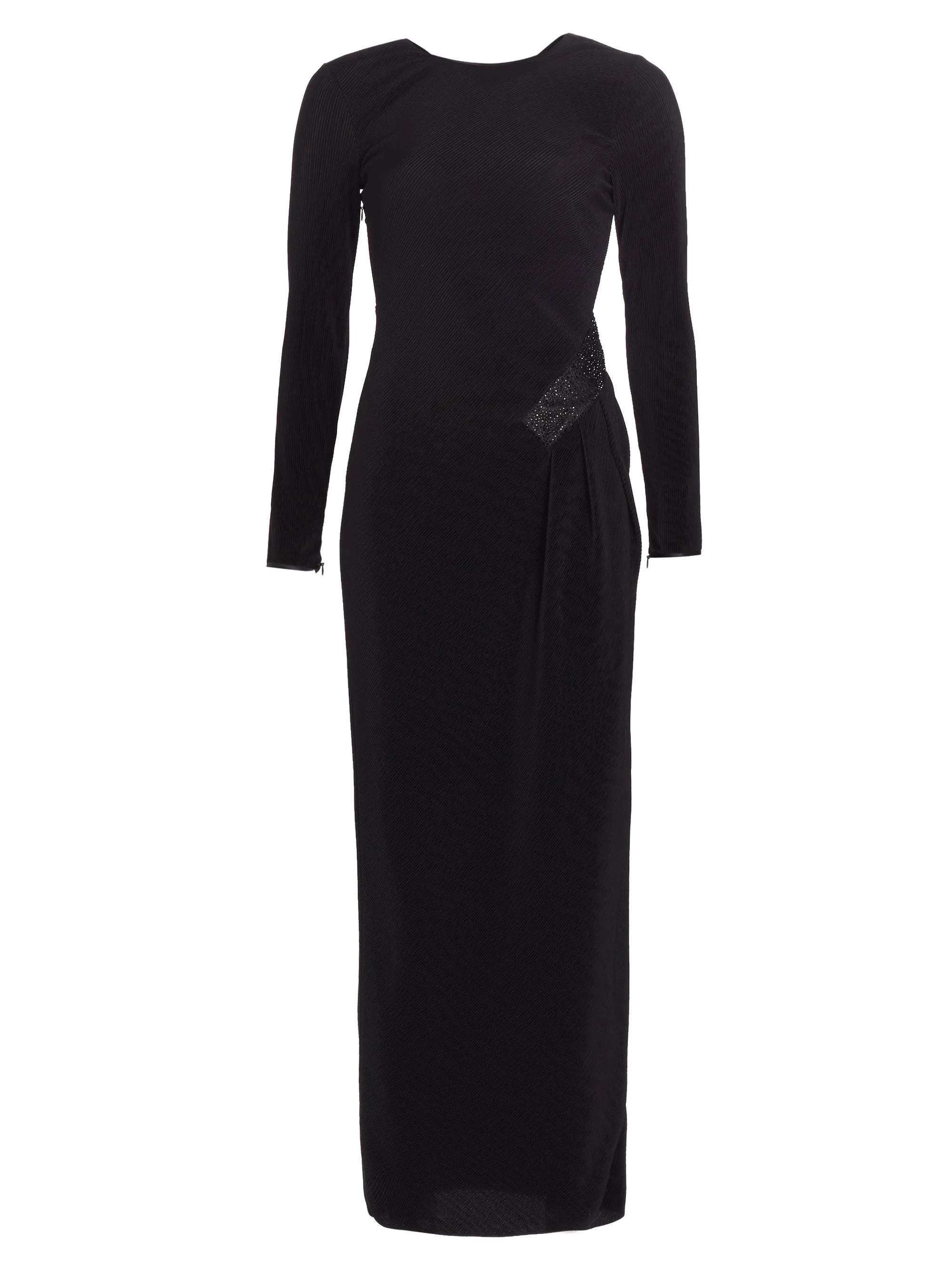 Women's Embellished Pleated Jersey Gown - Black - 1