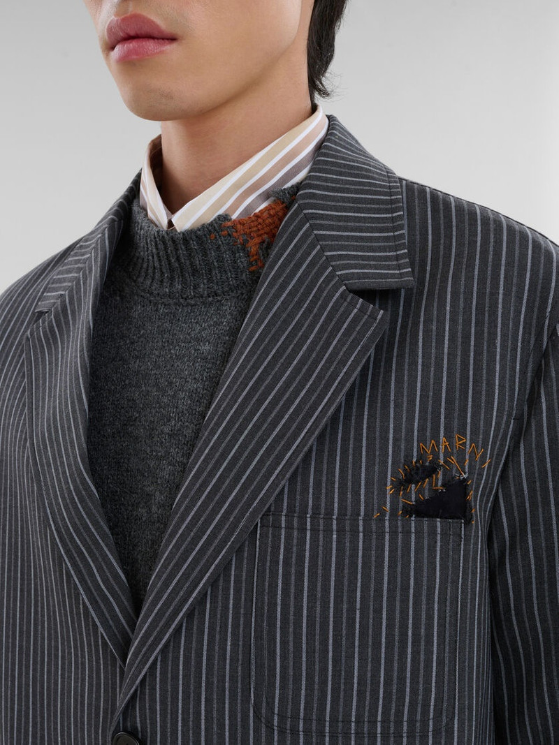 BLACK PINSTRIPE WOOL BLAZER WITH MARNI MENDING PATCHES 4