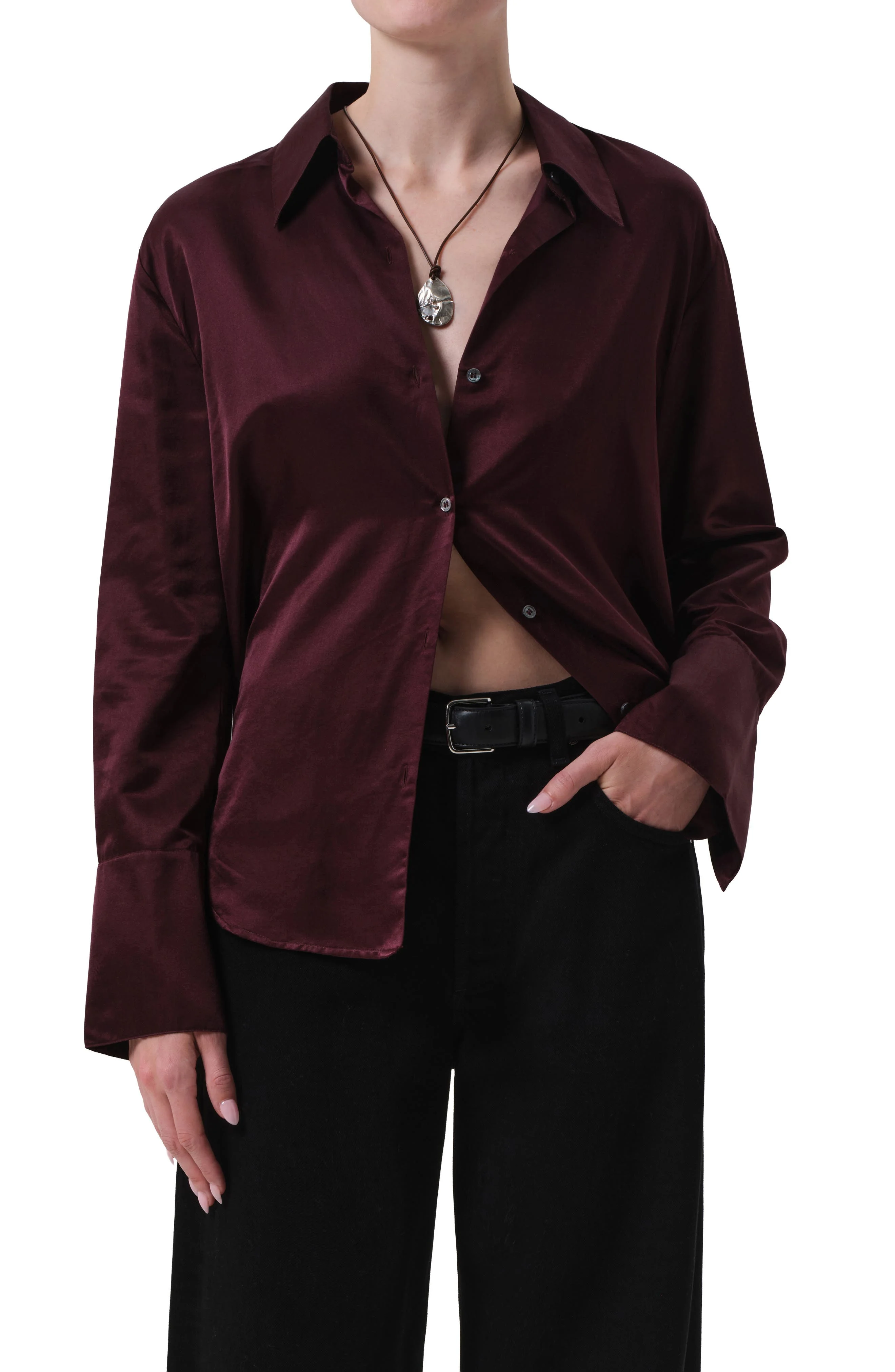 Citizens of Humanity Camilia Satin Shirt in Burgundy at Nordstrom - 1
