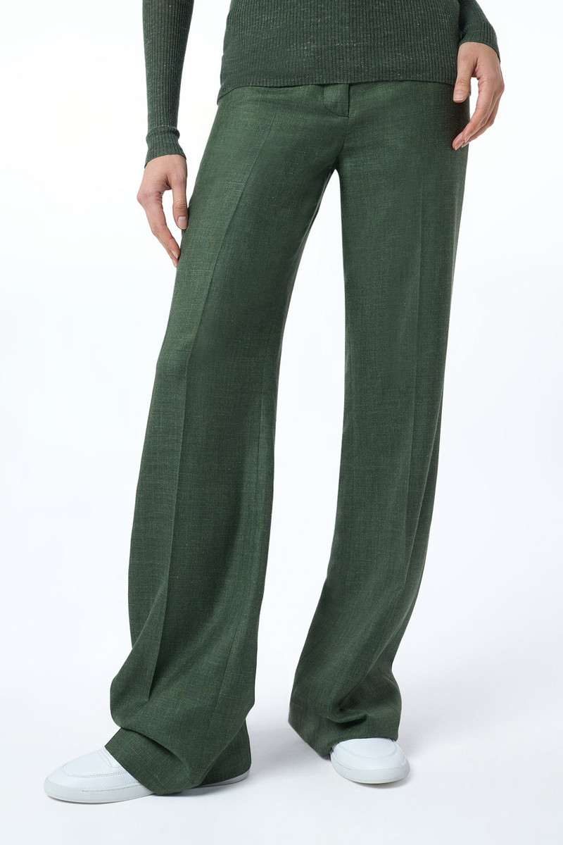 GABRIELA HEARST Vesta Flared Pant in Olive Virgin Wool Silk with Linen outlook