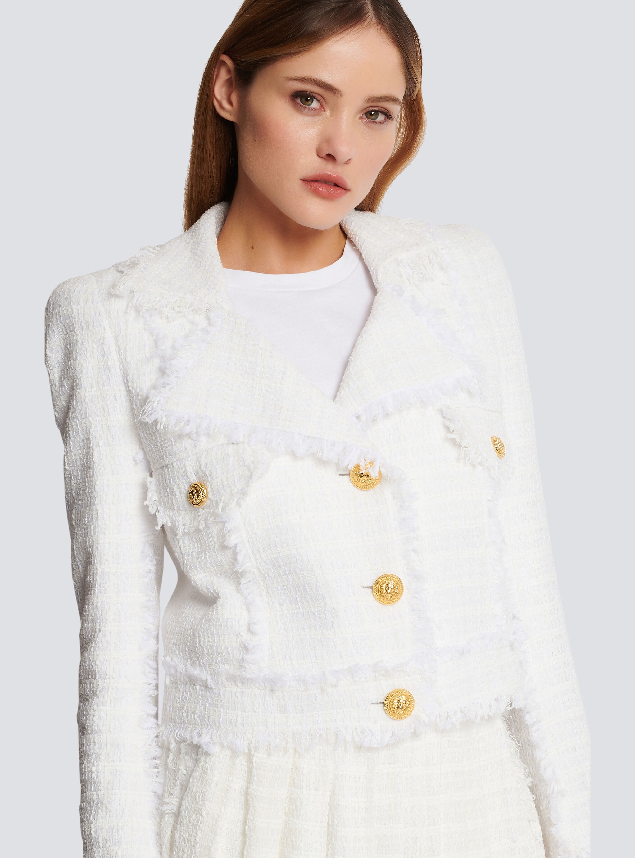 Cropped fringed tweed jacket - 8