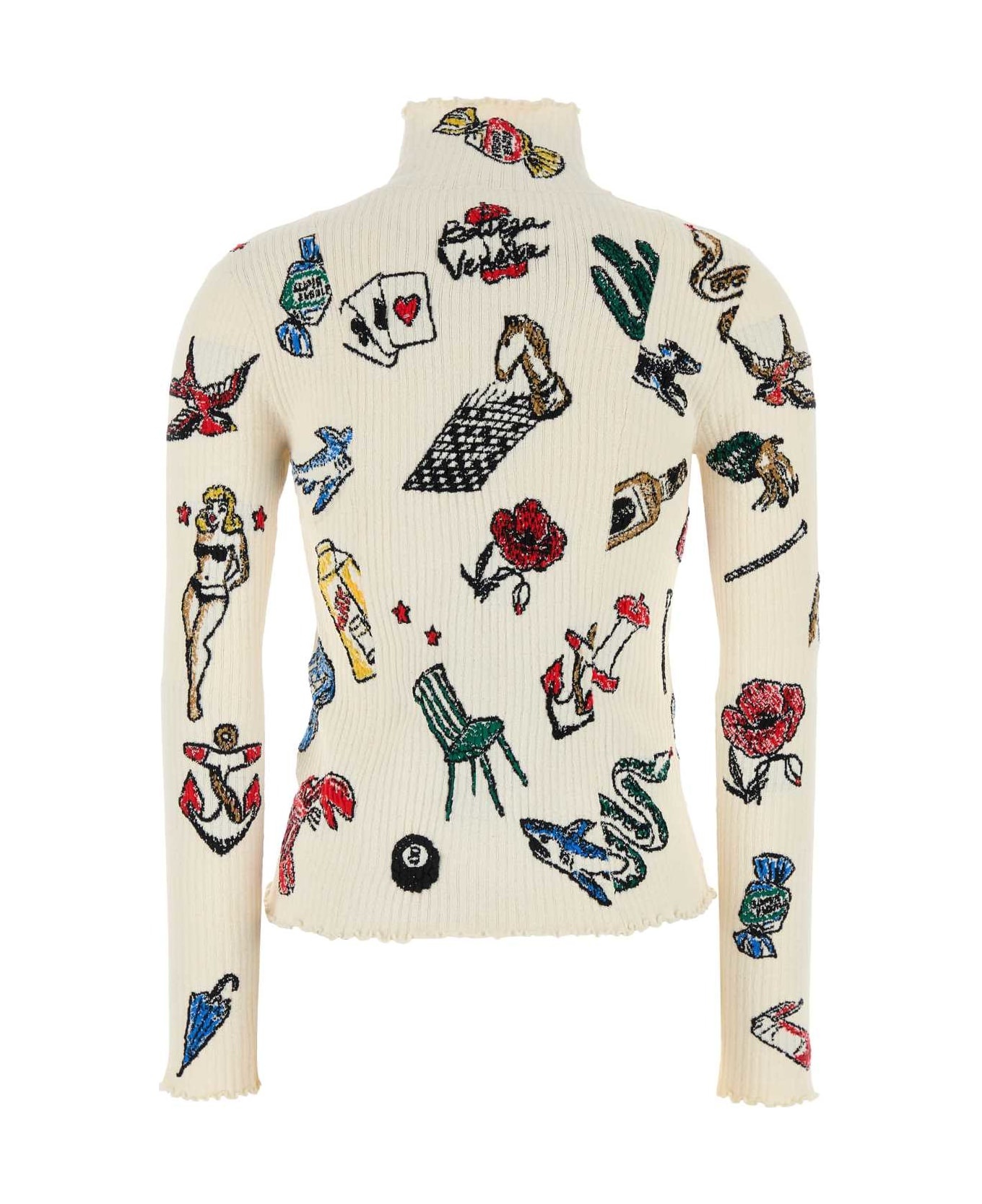 Embroidered Stretch Wool Blend Sweater - 2