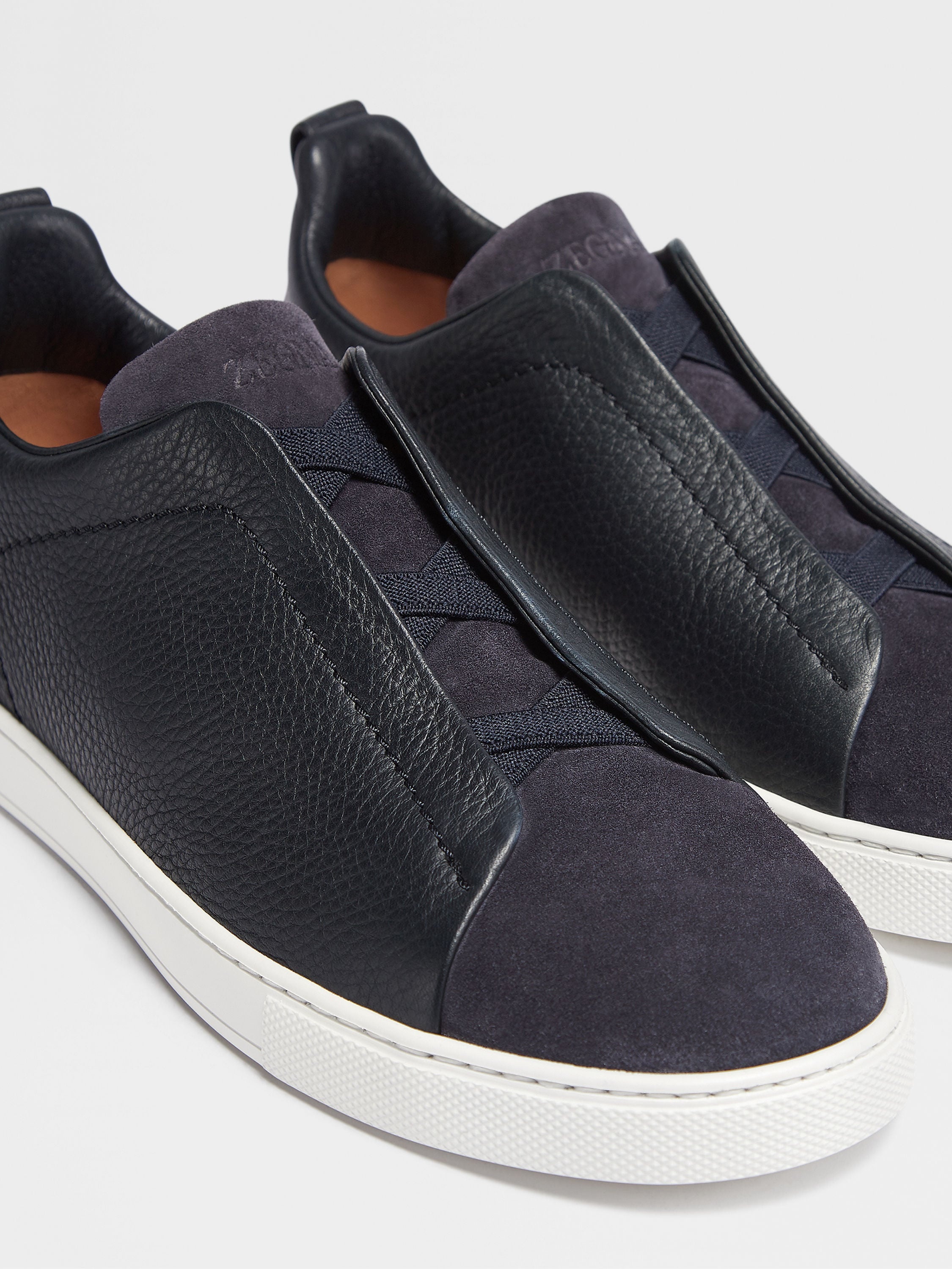 NAVY BLUE LEATHER AND SUEDE TRIPLE STITCH™ SNEAKERS - 2