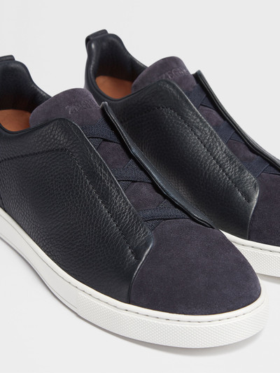 ZEGNA NAVY BLUE LEATHER AND SUEDE TRIPLE STITCH™ SNEAKERS outlook