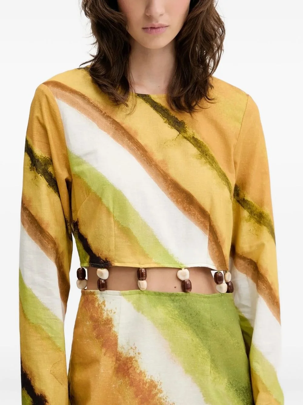 diagonal-print beaded-waist maxi dress - 1