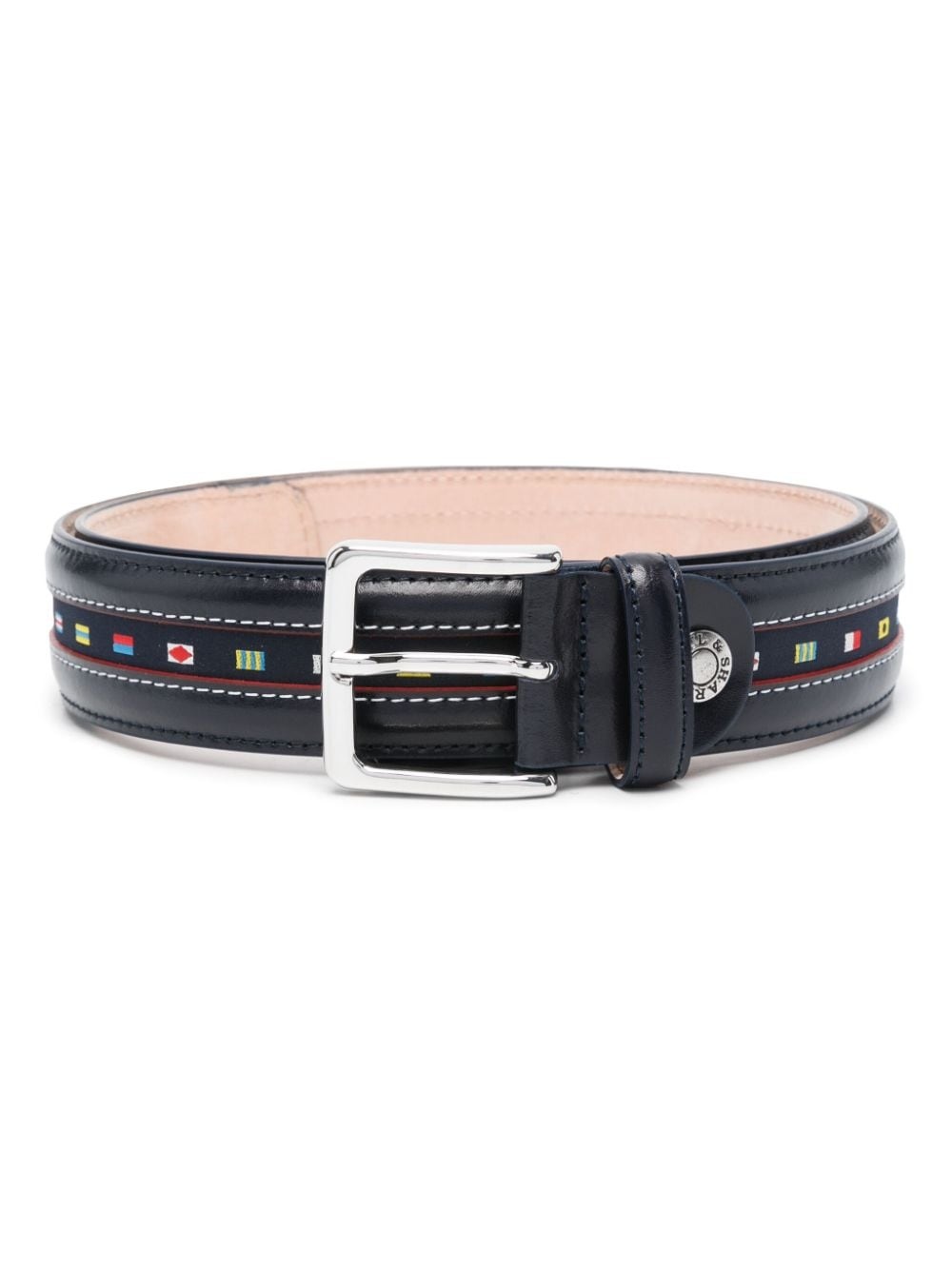 embroidered-motif leather belt - 1