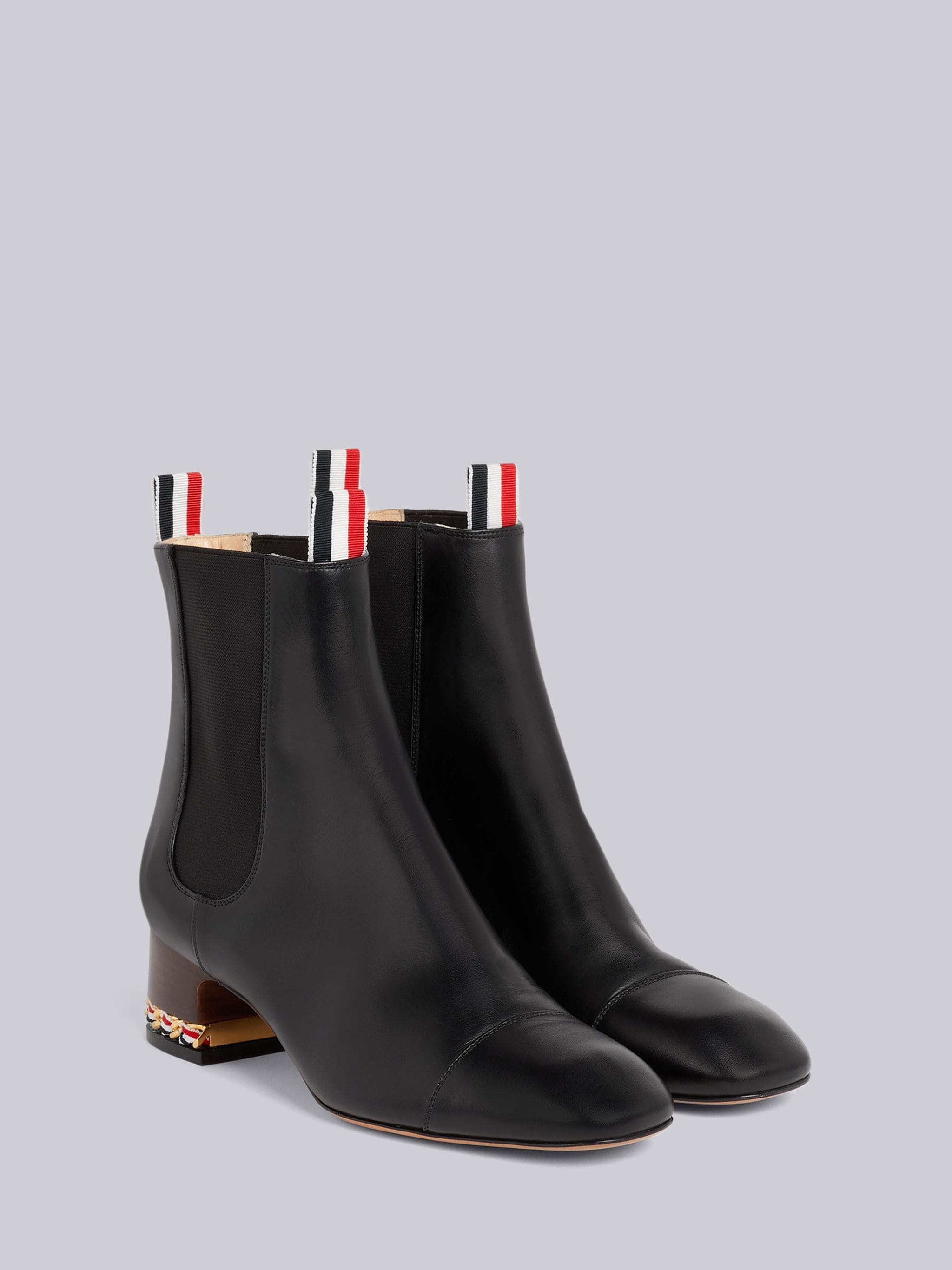 Black Vitello Calfskin Tricolor Chain Block Heel Chelsea Boot - 3