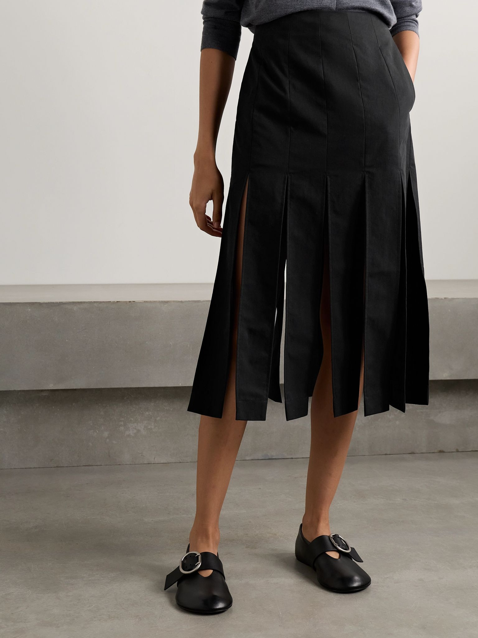 Cotton-blend canvas midi skirt Charcoal - 3