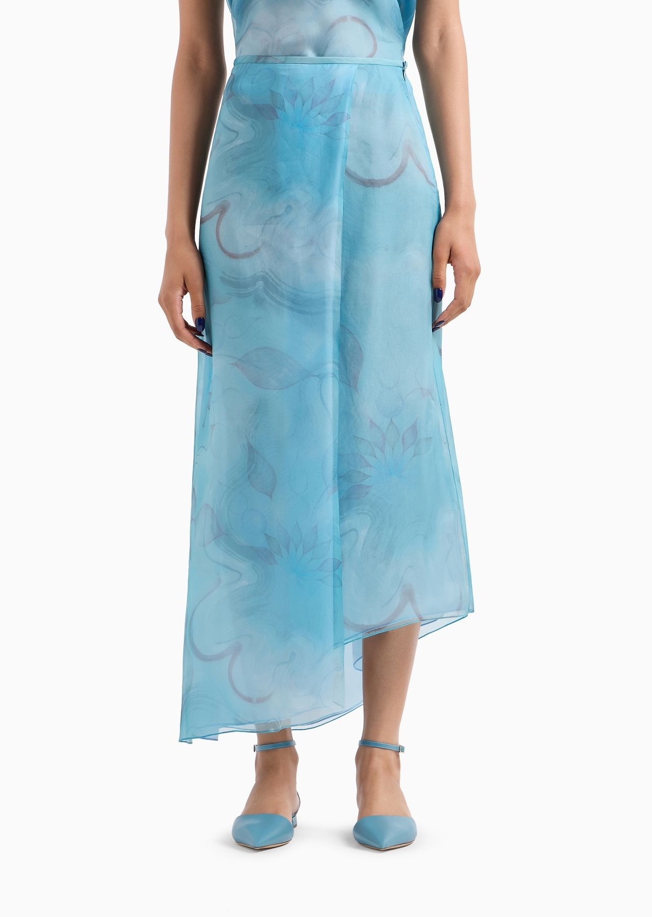 Silk organza asymmetric skirt with a floral print - 2