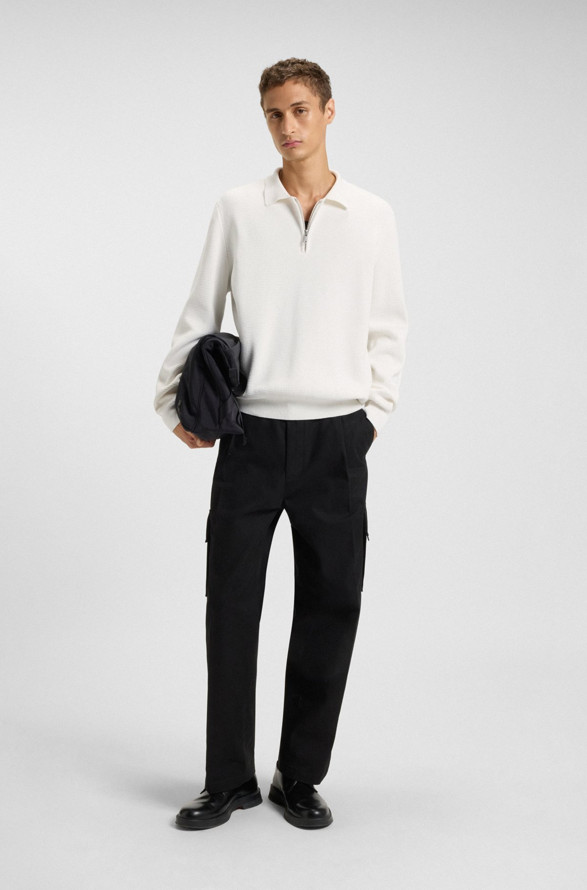 ZIP-NECK KNIT POLO IN INTERLOCK COTTON - 4