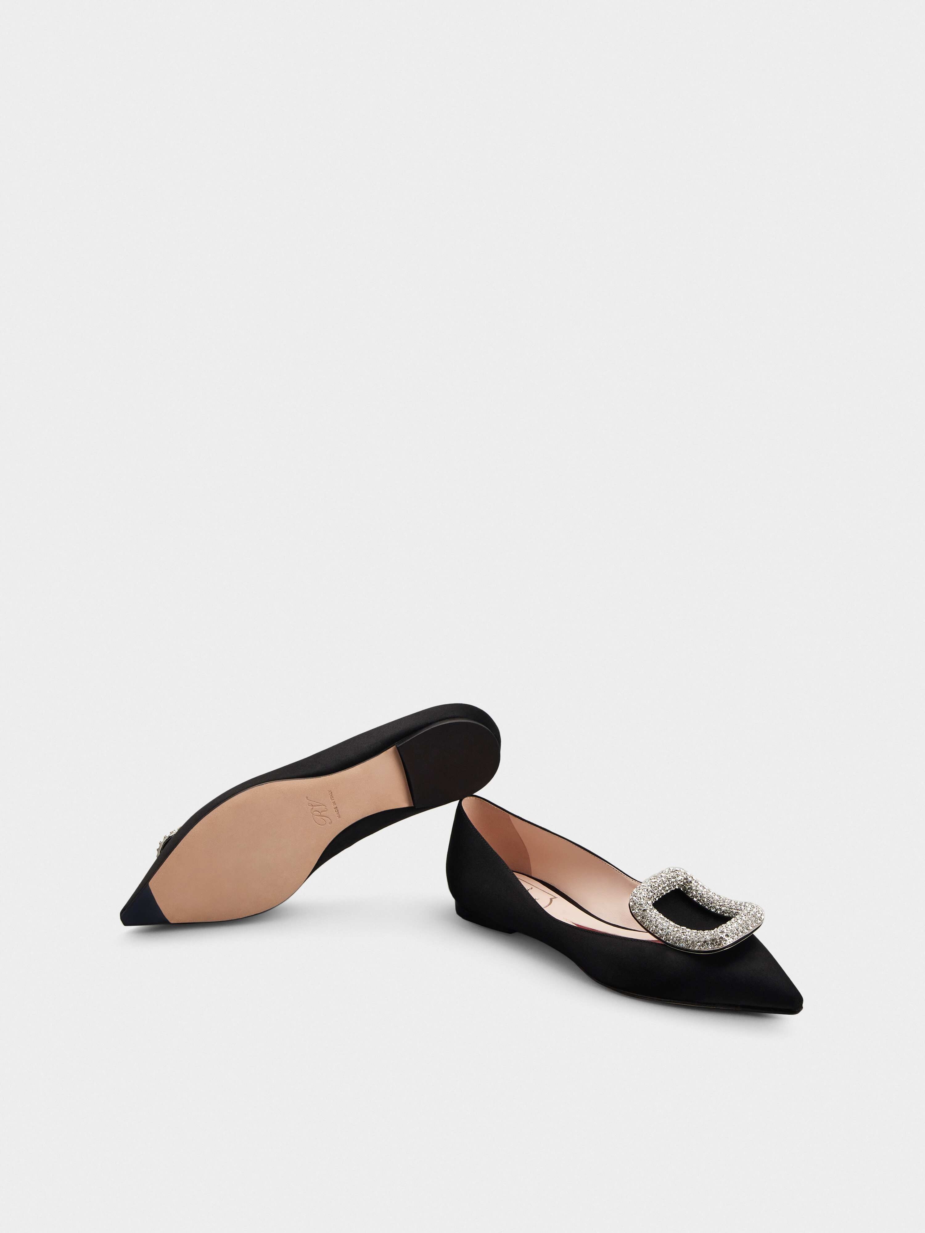 Viv' Choc Strass Buckle Ballerinas in Satin - 6