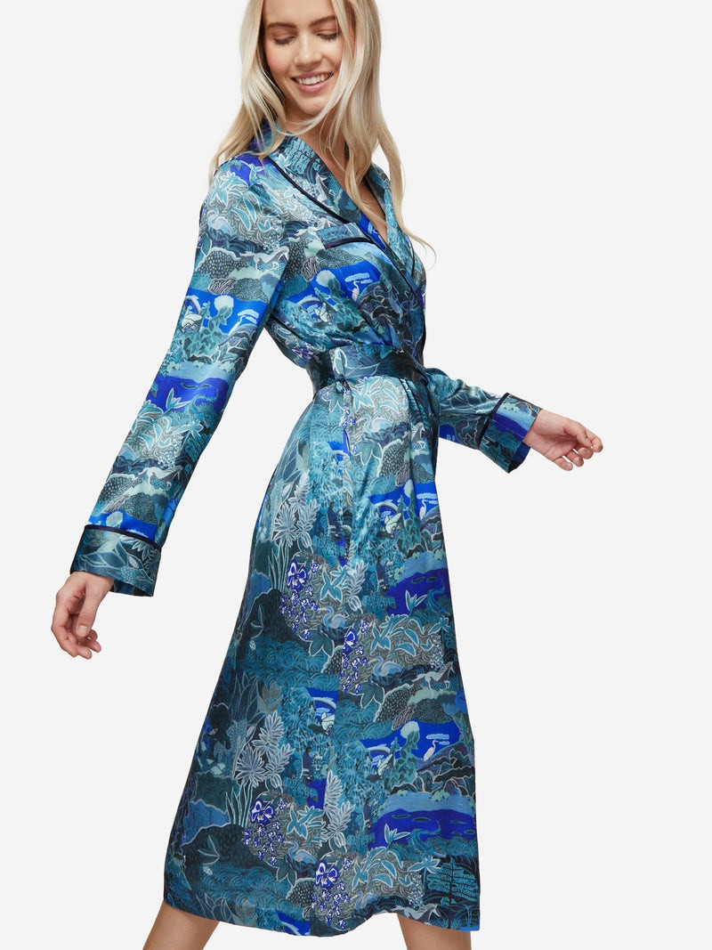 Derek Rose Women's Long Dressing Gown Brindisi 86 Silk Satin Multi outlook
