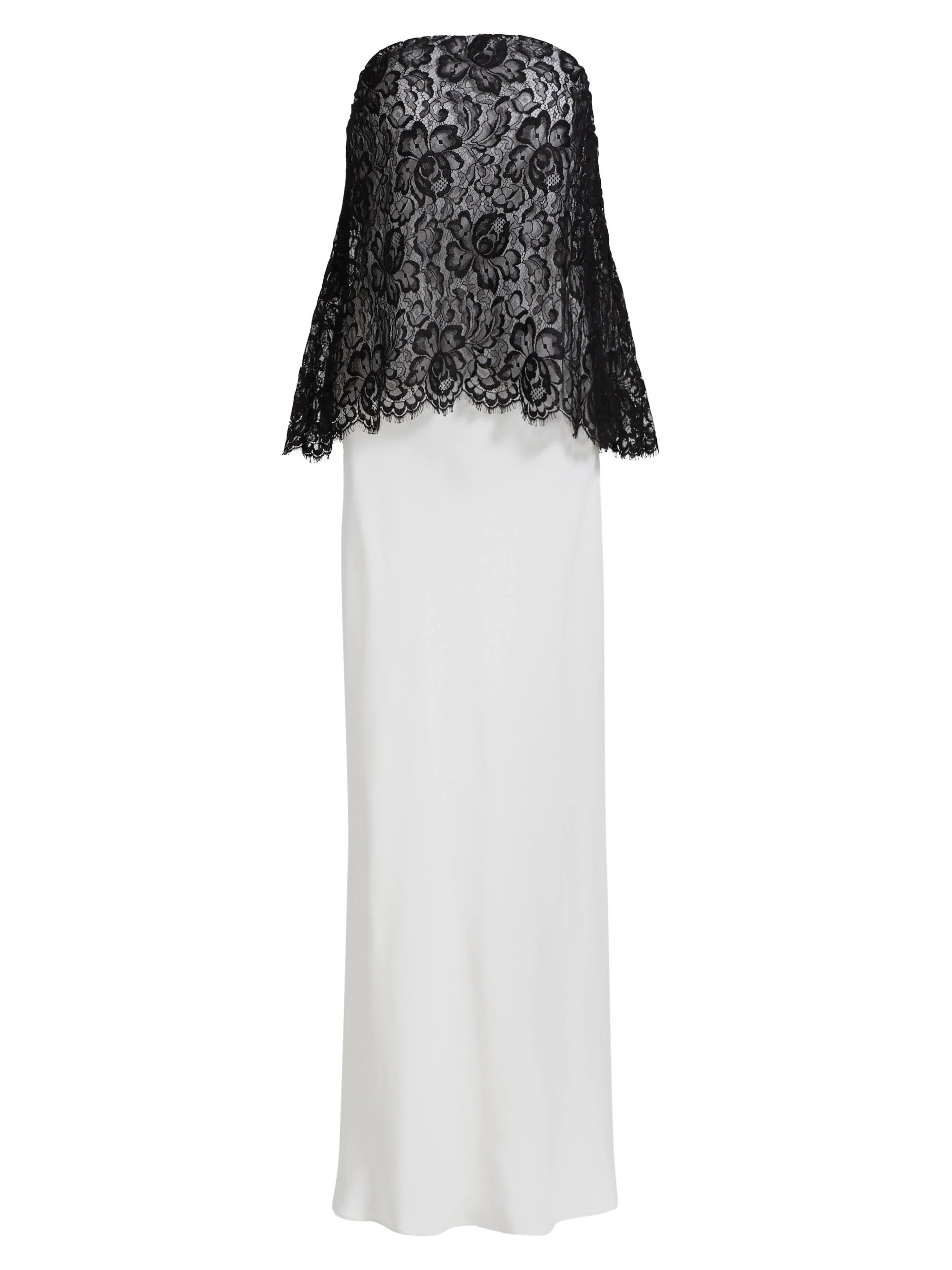 Women's Silk Crepe & Lace Overlay Bias-Cut Dress - White Black - 1
