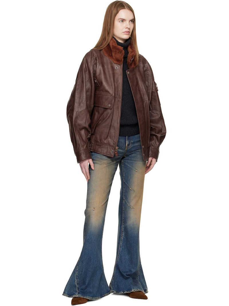 R13 Brown Shearling Collar Flight Leather Jacket outlook