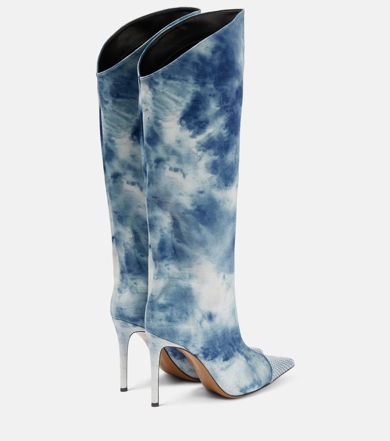 Tie-dye denim knee-high boots 3