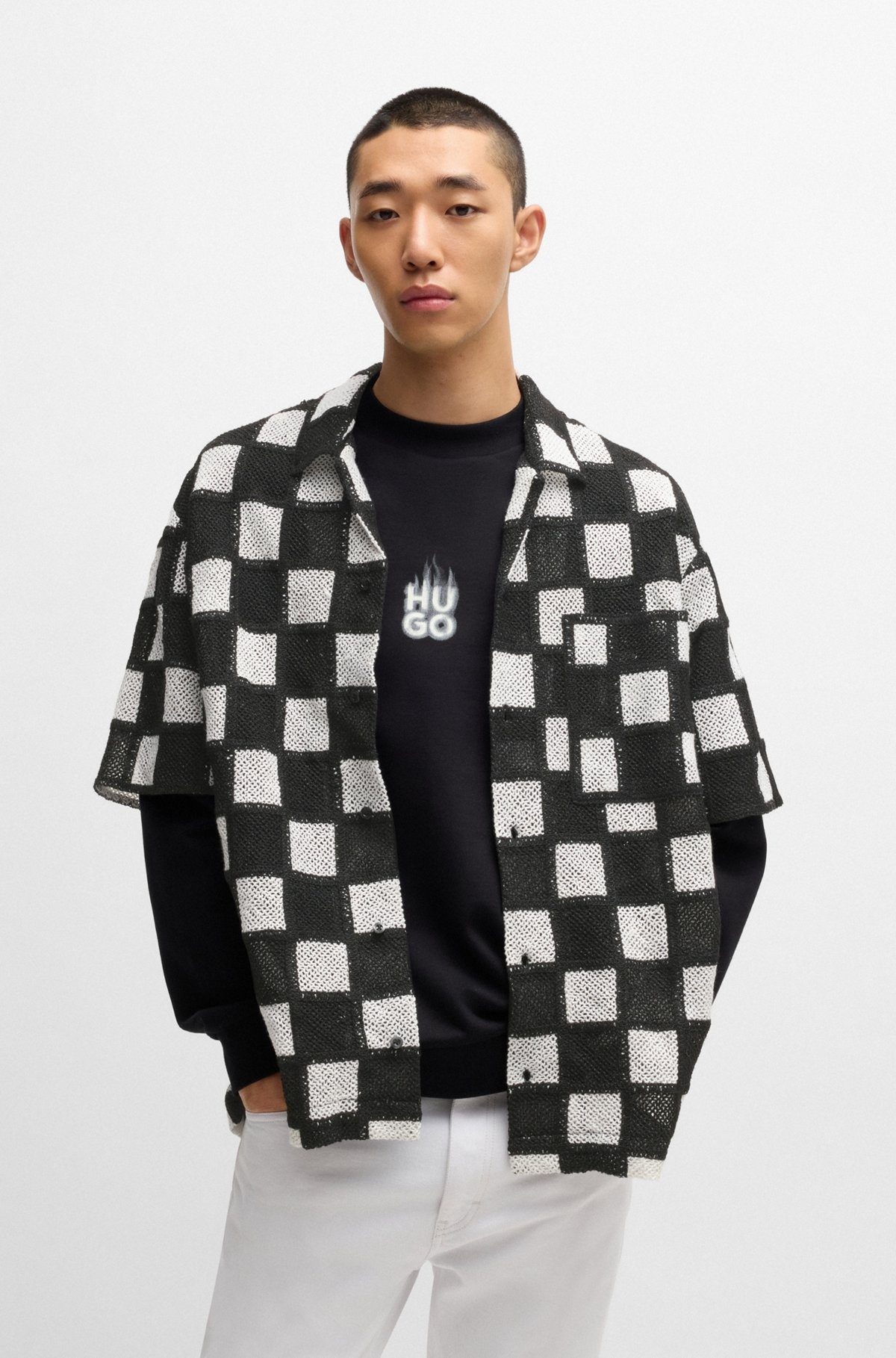 OVERSIZE-FIT SHIRT IN CHECK-PRINT CROCHET - 2
