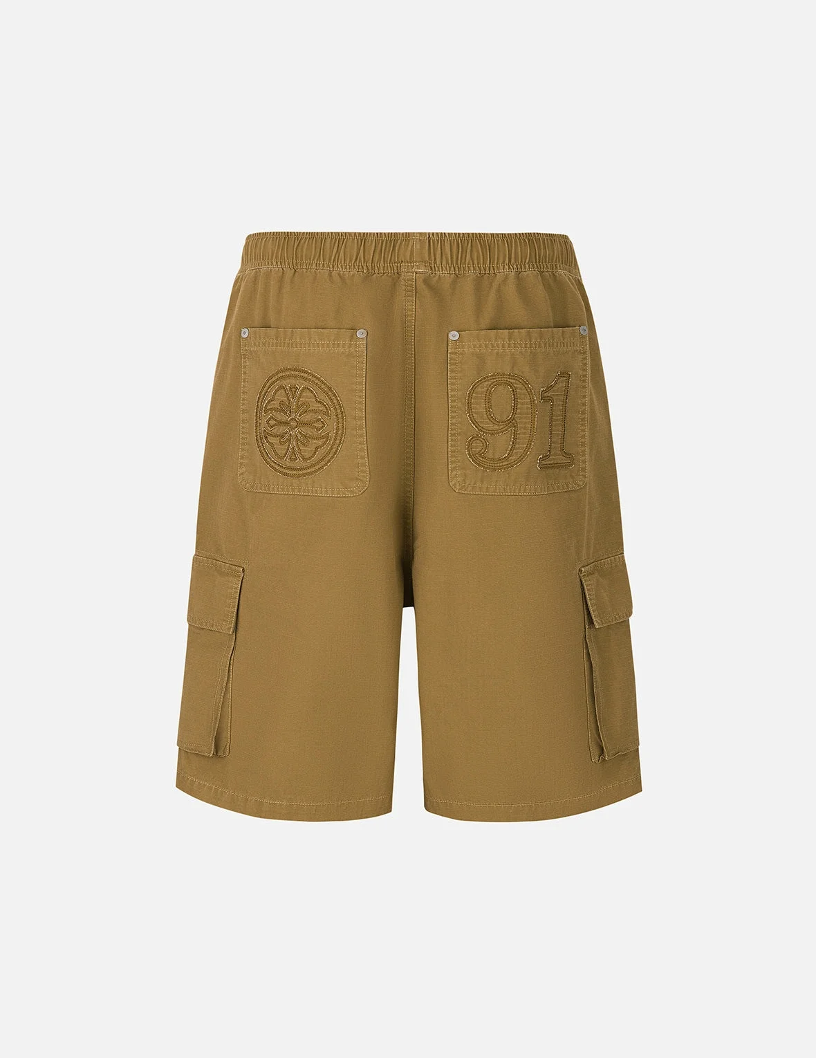 Kamon and "91" Appliqué Embroidery Regular Fit Cargo Shorts - 1