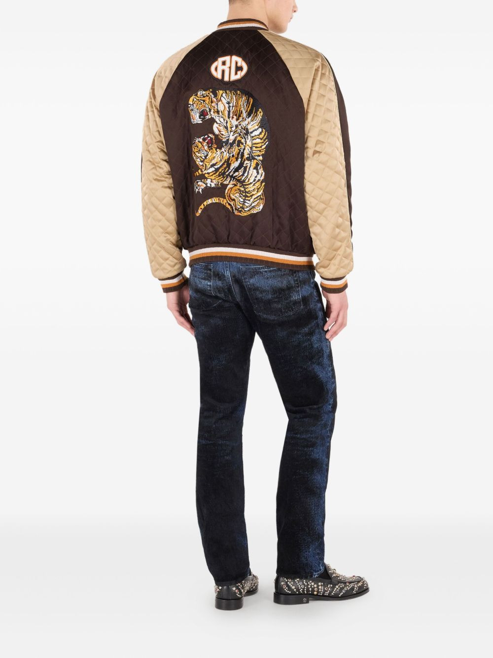 tiger-embroidered quilted bomber jacket - 4