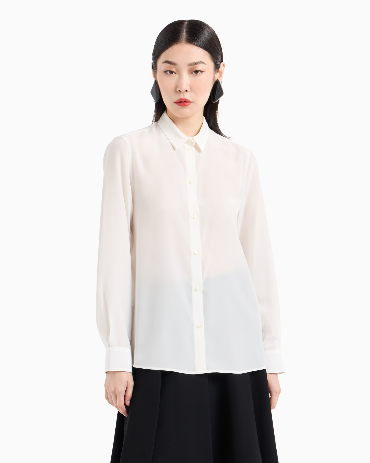 Silk crêpe-de-Chine shirt with pleated back - 4