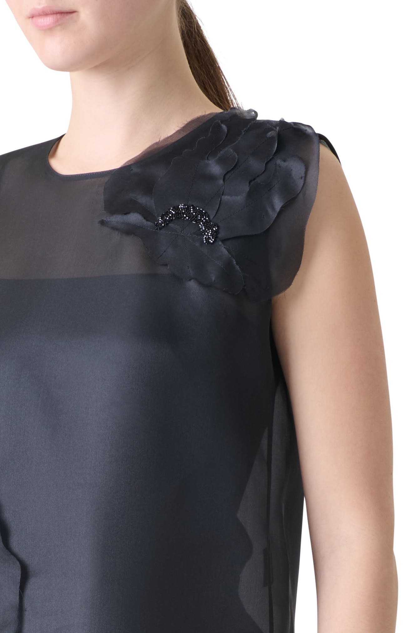 Akris 3D Poppy Appliqué Silk Organza Top in Black at Nordstrom - 4