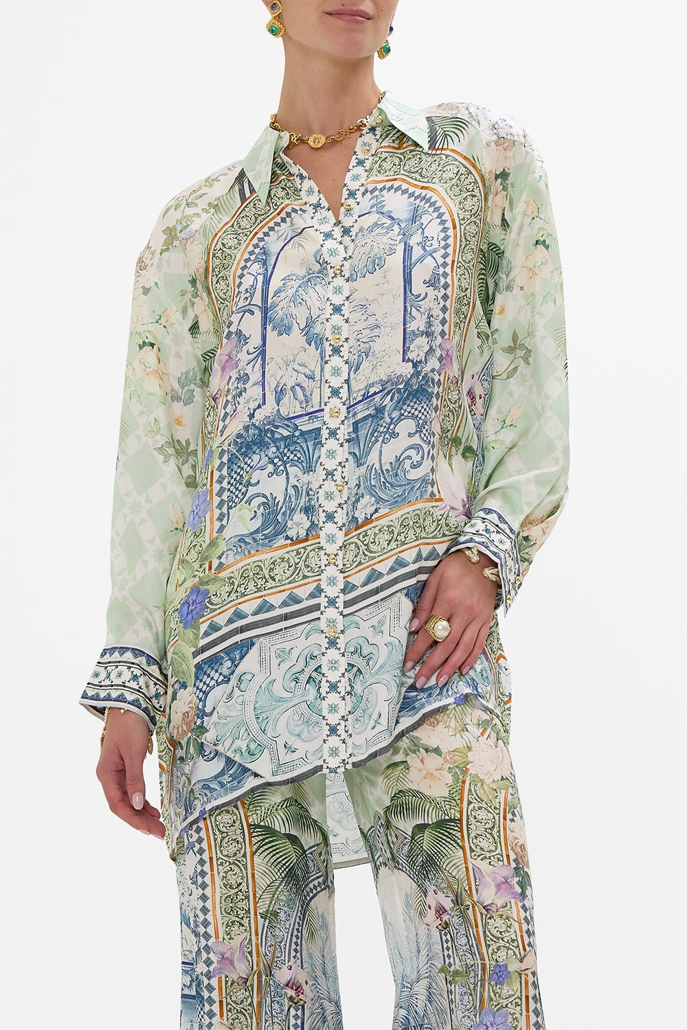 LONG LINE SHIRT WITH YOKE AND BUTTON DETAIL - 5
