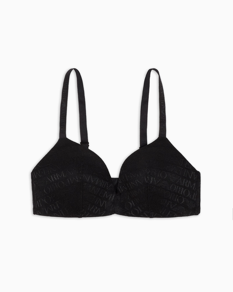 ASV PADDED TRIANGLE BRA IN RECYCLED MESH WITH ALL-OVER LOGO LETTERING 1