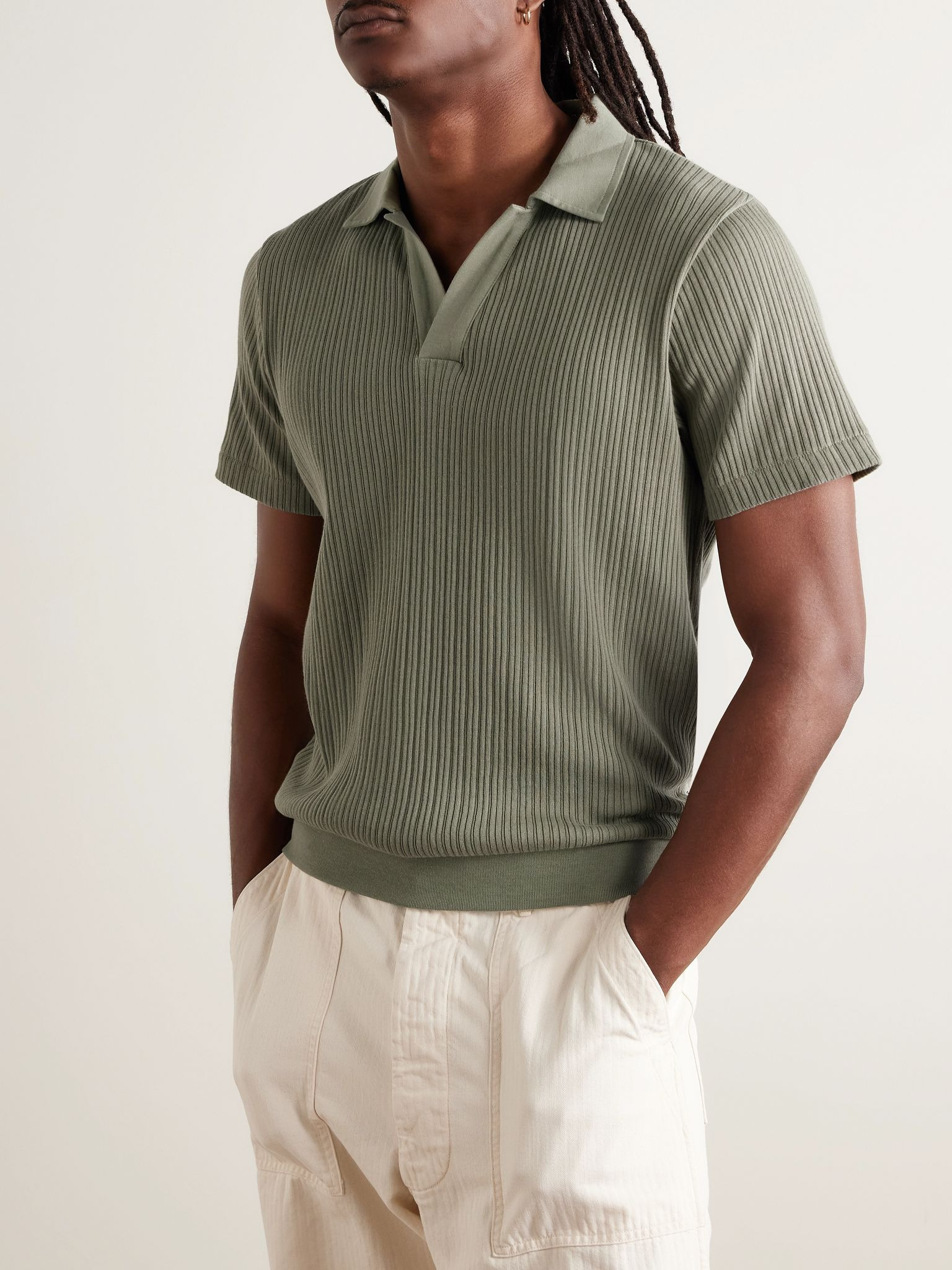 Westcott Ribbed Organic Cotton Polo Shirt Green - 3