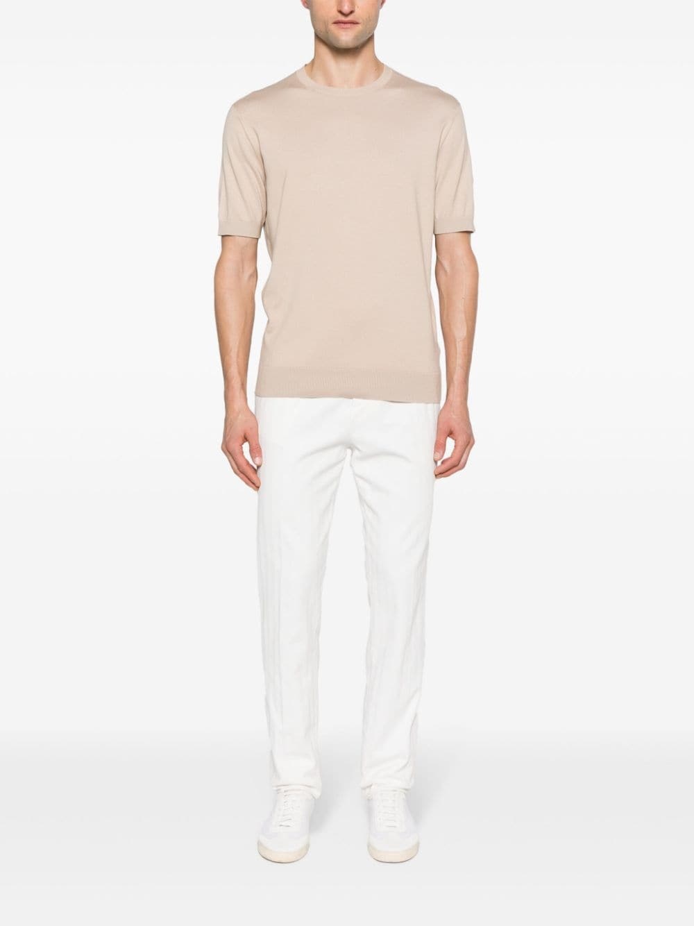 crew-neck knitted cotton T-shirt - 2