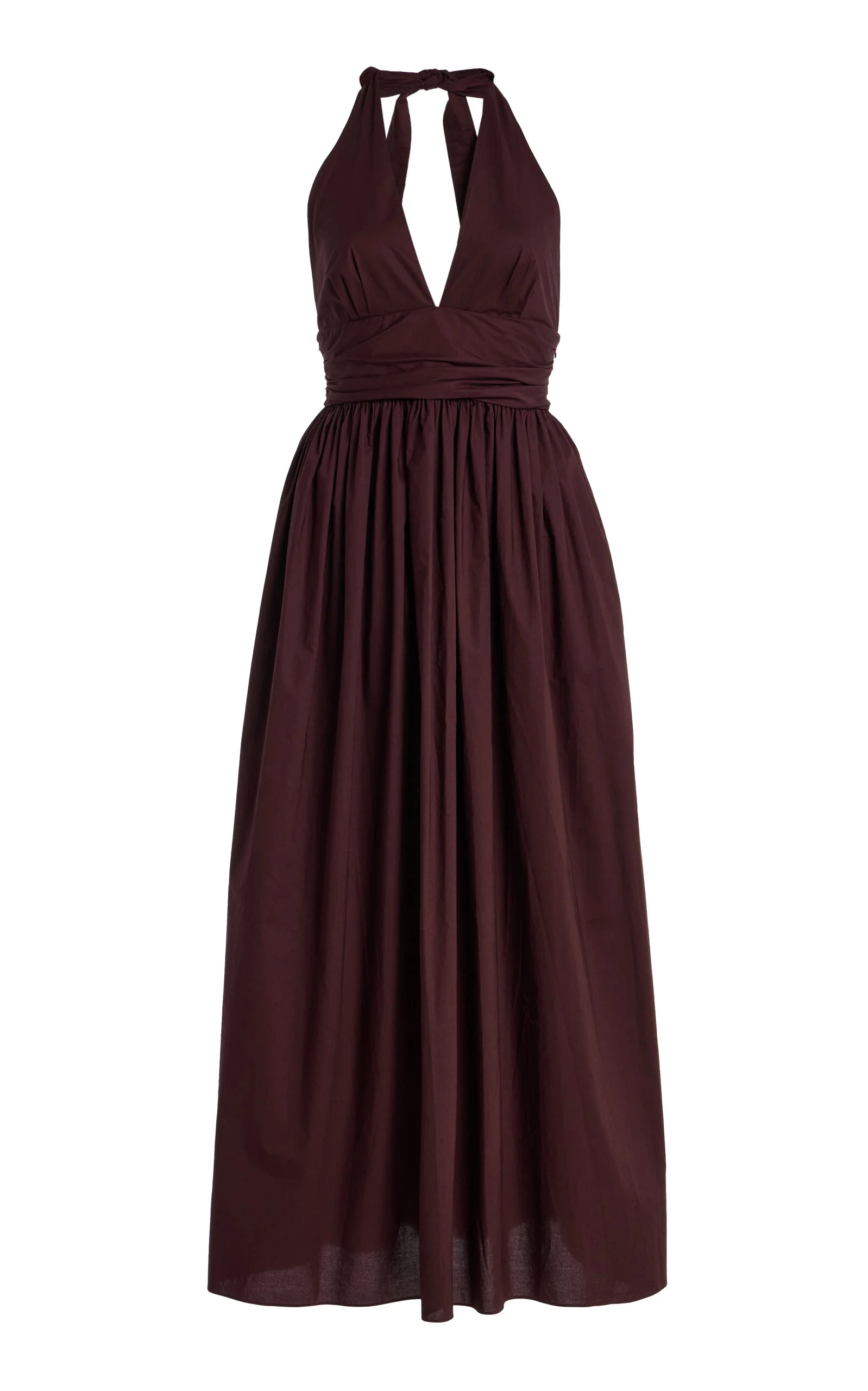 Plunge Cotton Maxi Halter Dress burgundy - 1