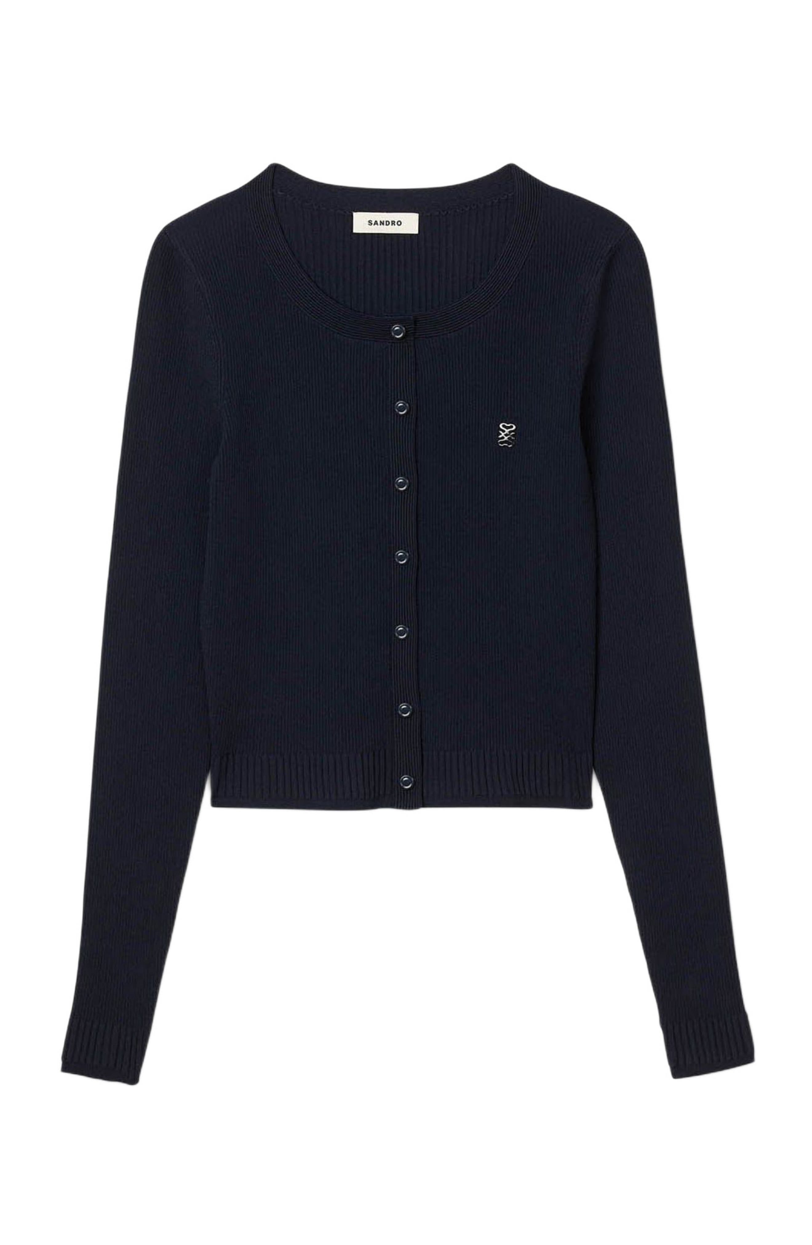 SANDRO Fine knit cardigan in Navy Blue at Nordstrom - 5
