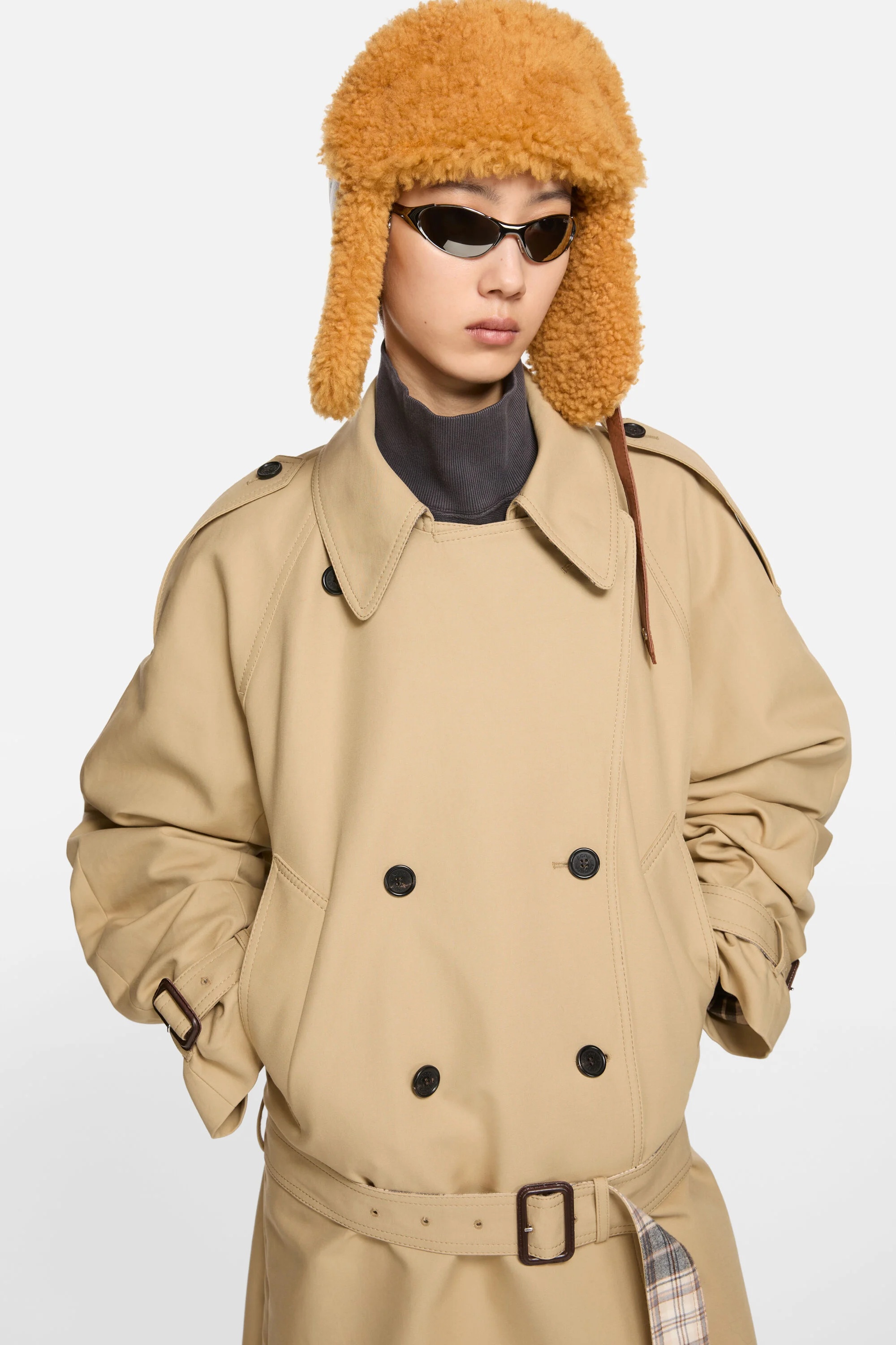 Satin Trench Coat - Beige - 4