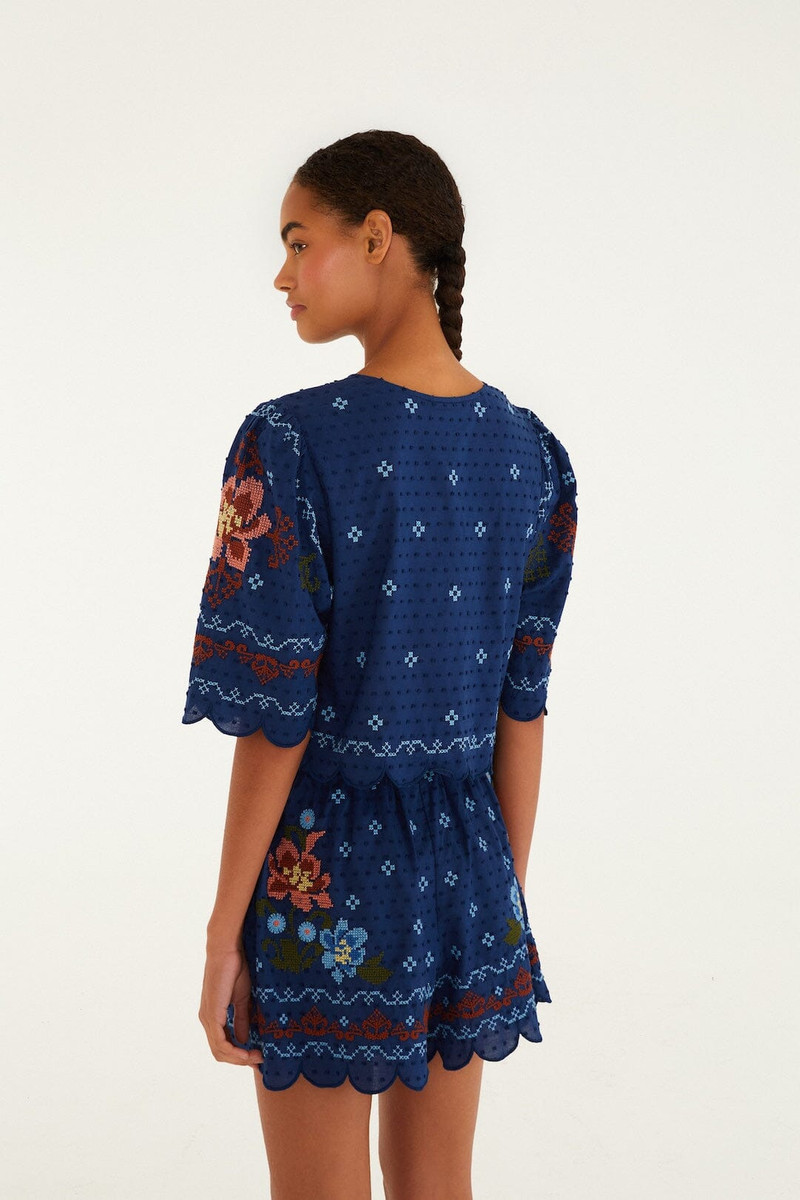 Dark Blue Stitched Garden Shorts 3