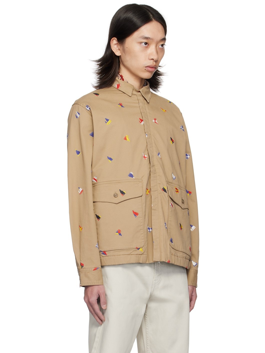 Beige Embroidered-Graphic Jacket - 2