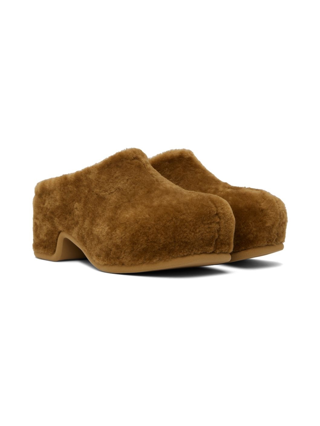 Tan Shearling Clogs - 4