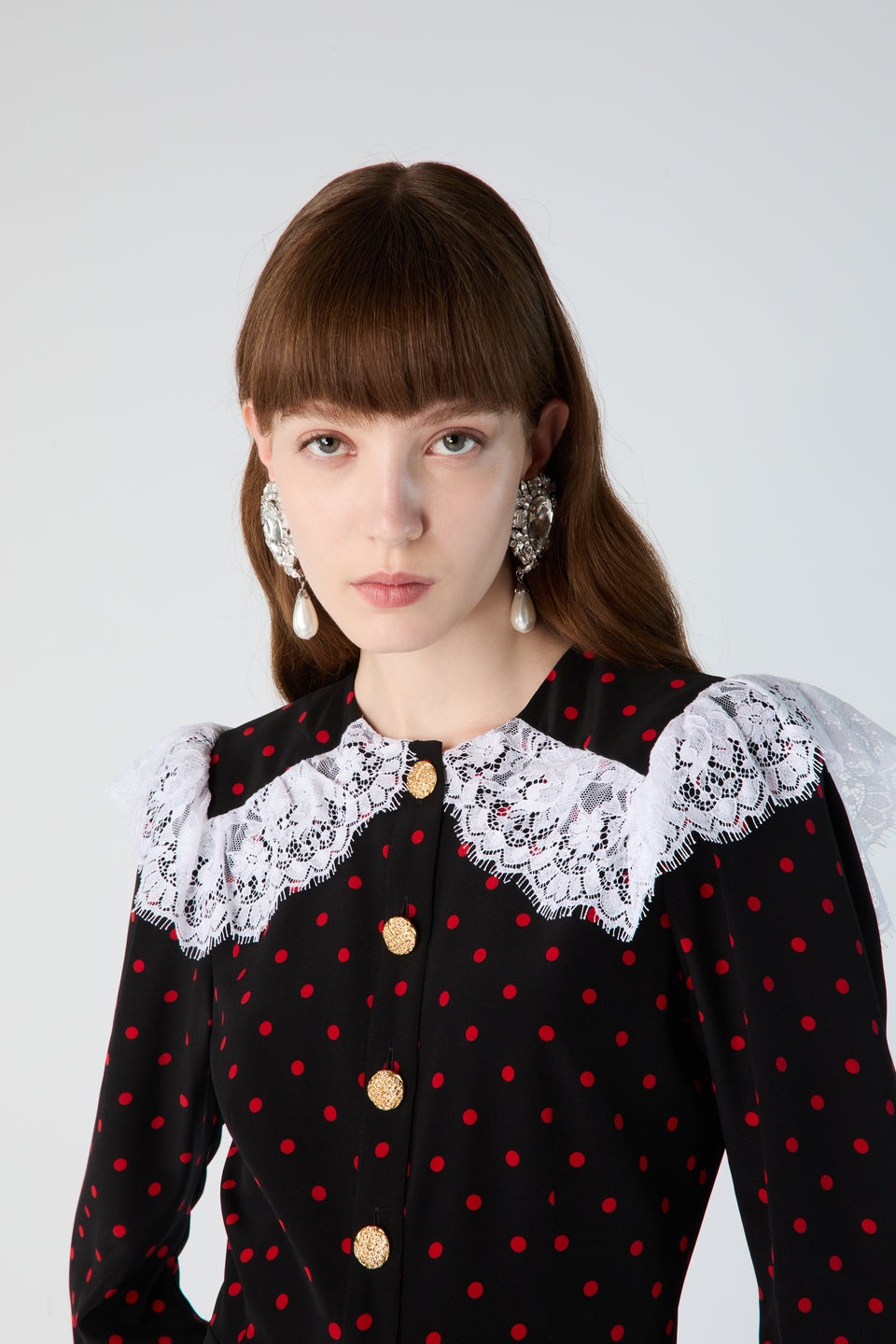 POLKA DOT PRINT SILK MINI DRESS WITH JWL BUTTONS - 6
