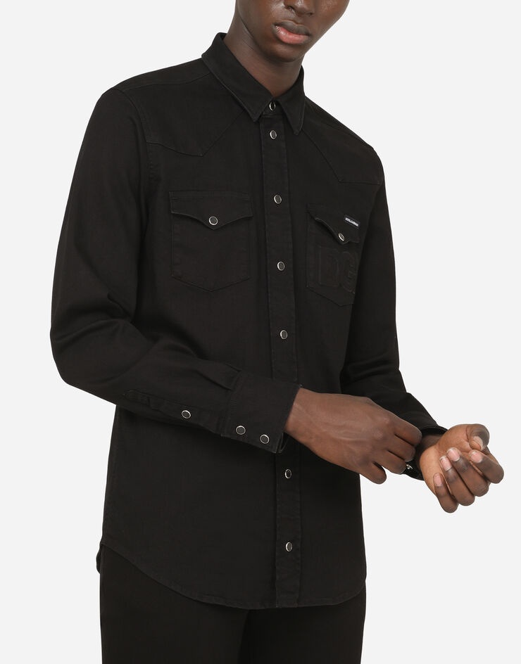 Black stretch denim shirt with DG logo - 5