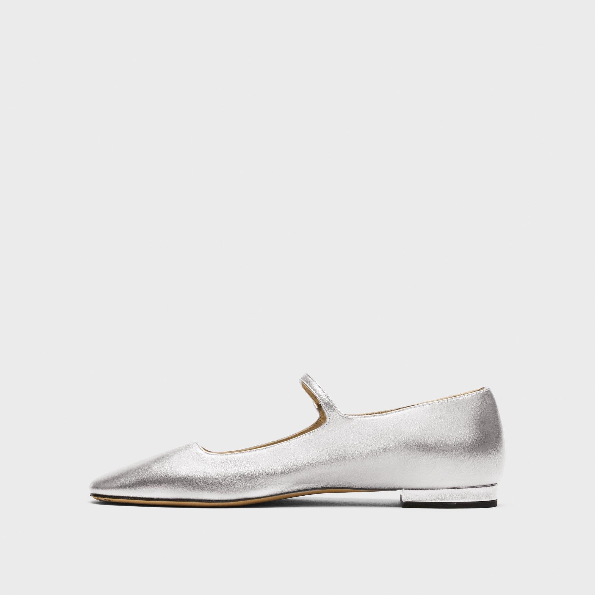 Mary Jane Ballerina Flat in Metallic Leather - 3