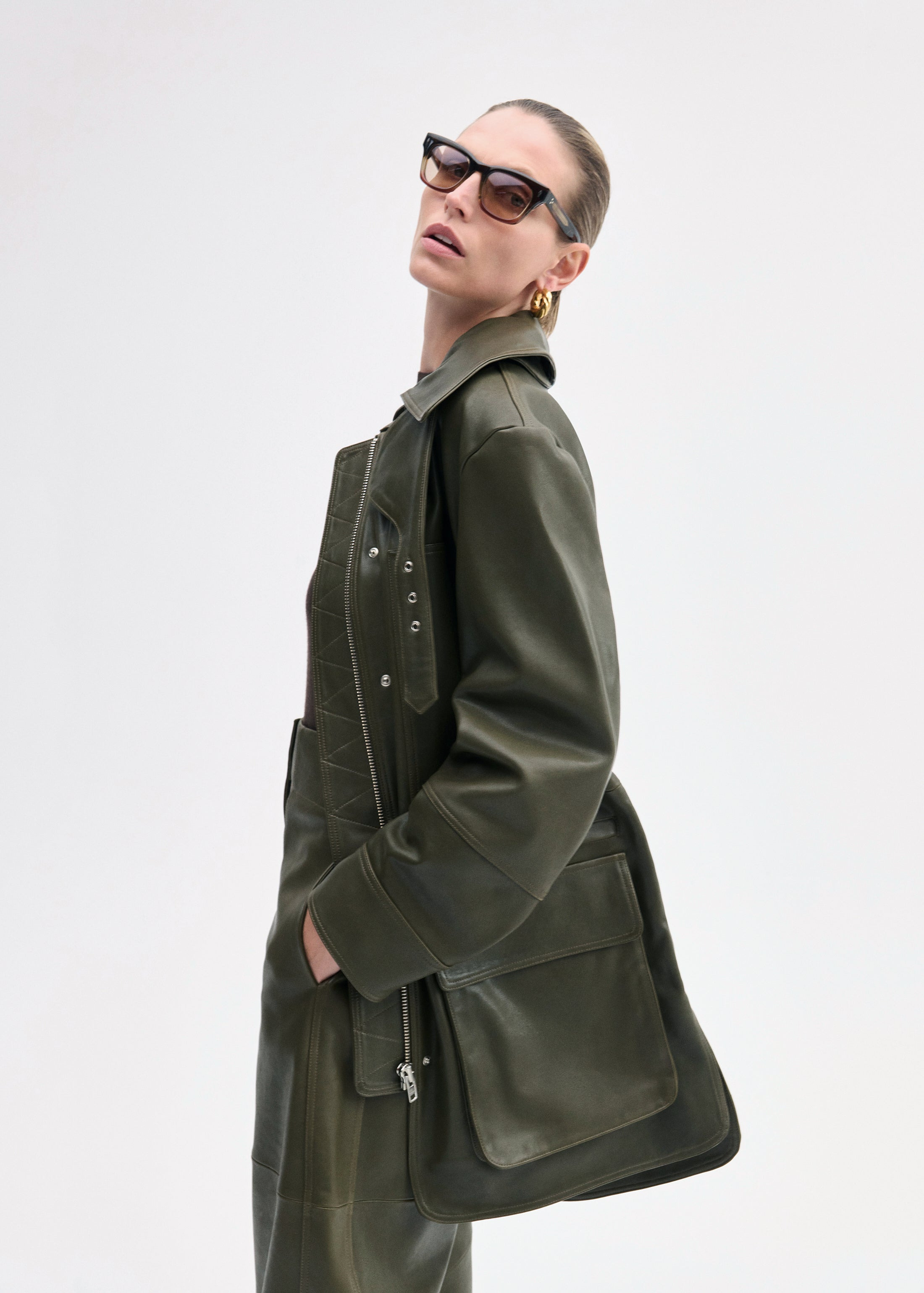 Oversized Field Jacket in Leather - 3