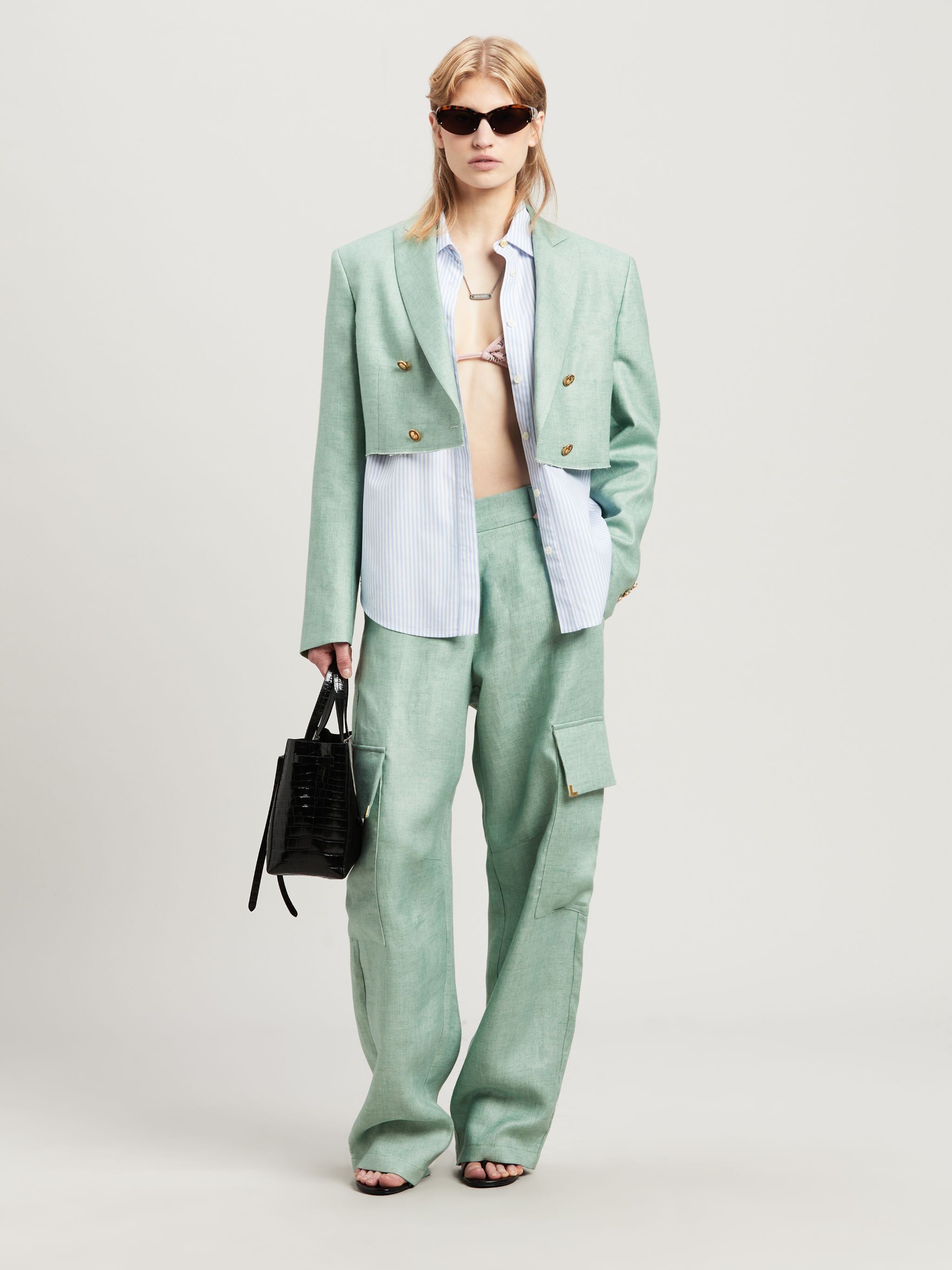 Cropped Linen Blazer - 2