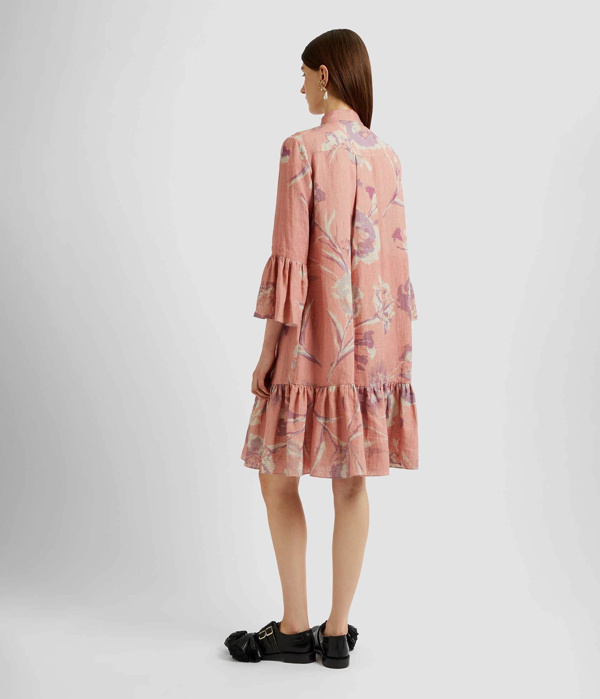3/4 SLEEVE MINI DRESS WITH TIER HEM - 3