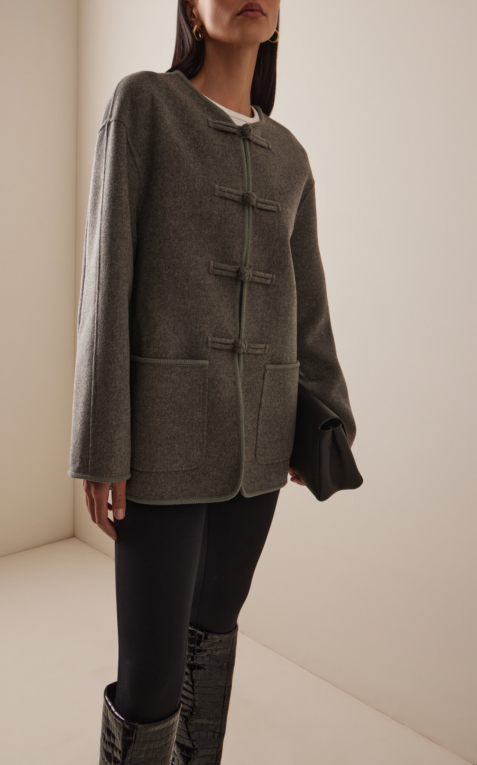 Mandarin closure double-faced jacket grey - 2