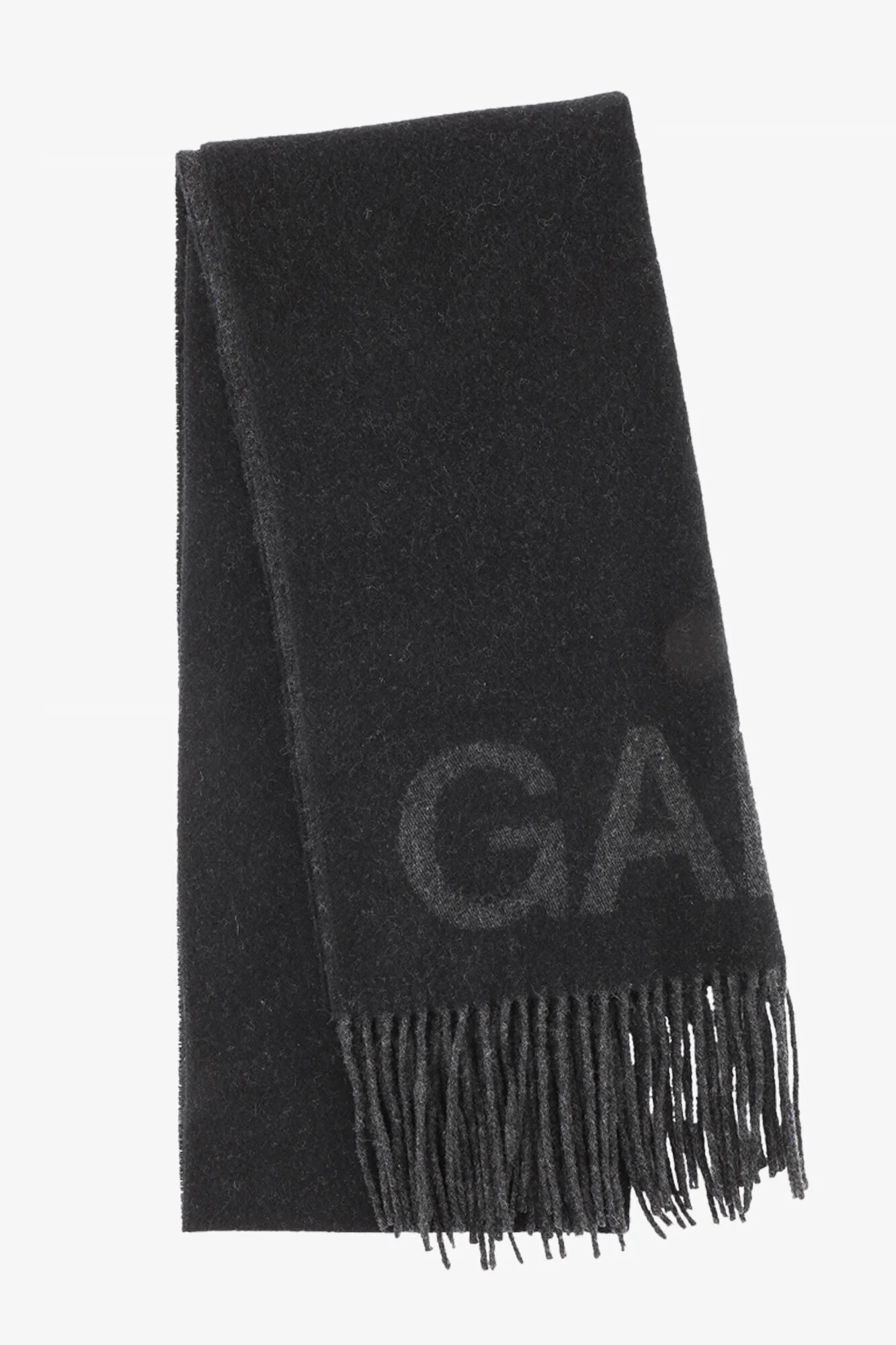 BLACK FRINGED WOOL SCARF - 1