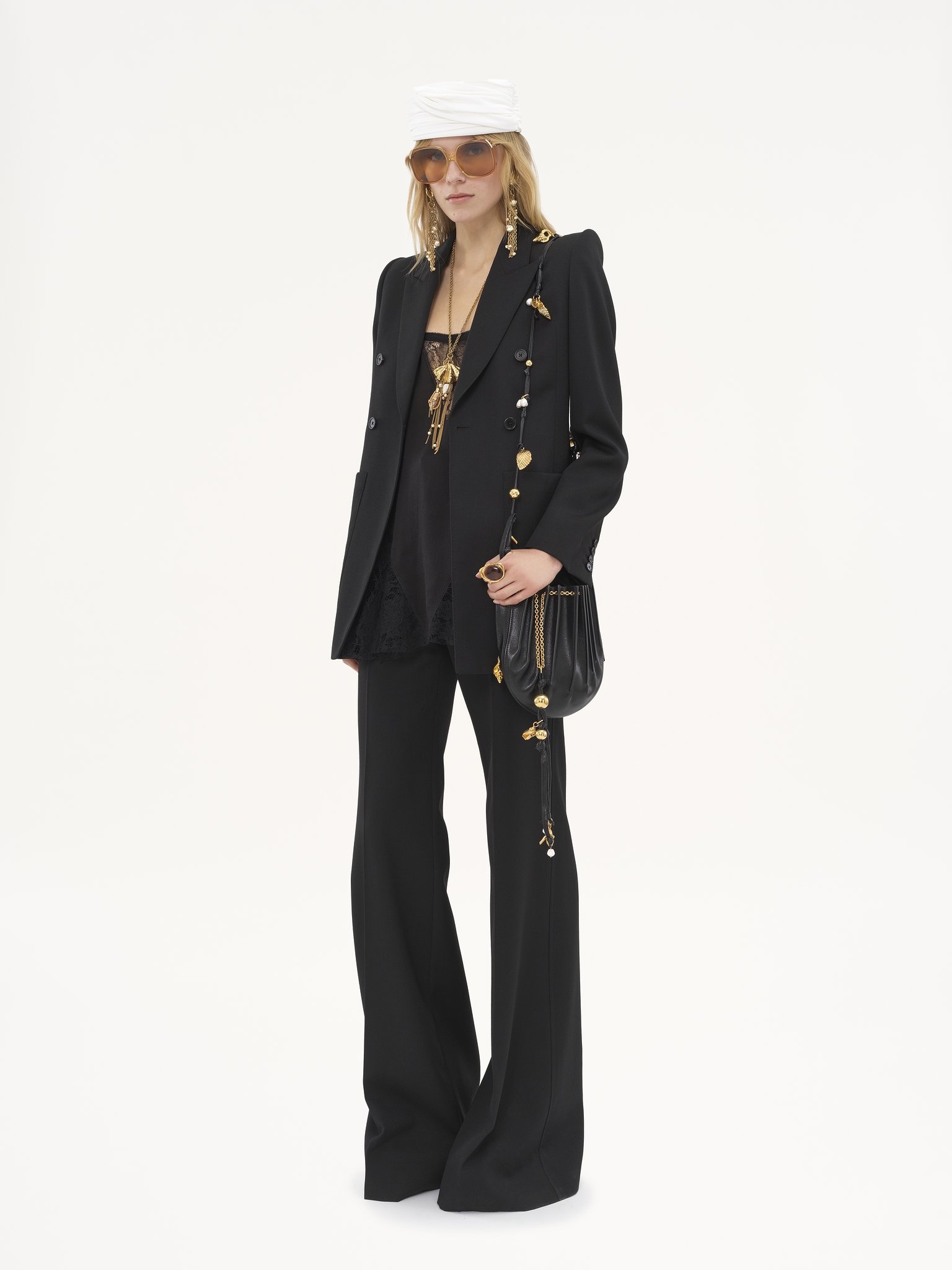 HIGH-RISE FLARED PANTS IN WOOL GRAIN DE POUDRE - 4