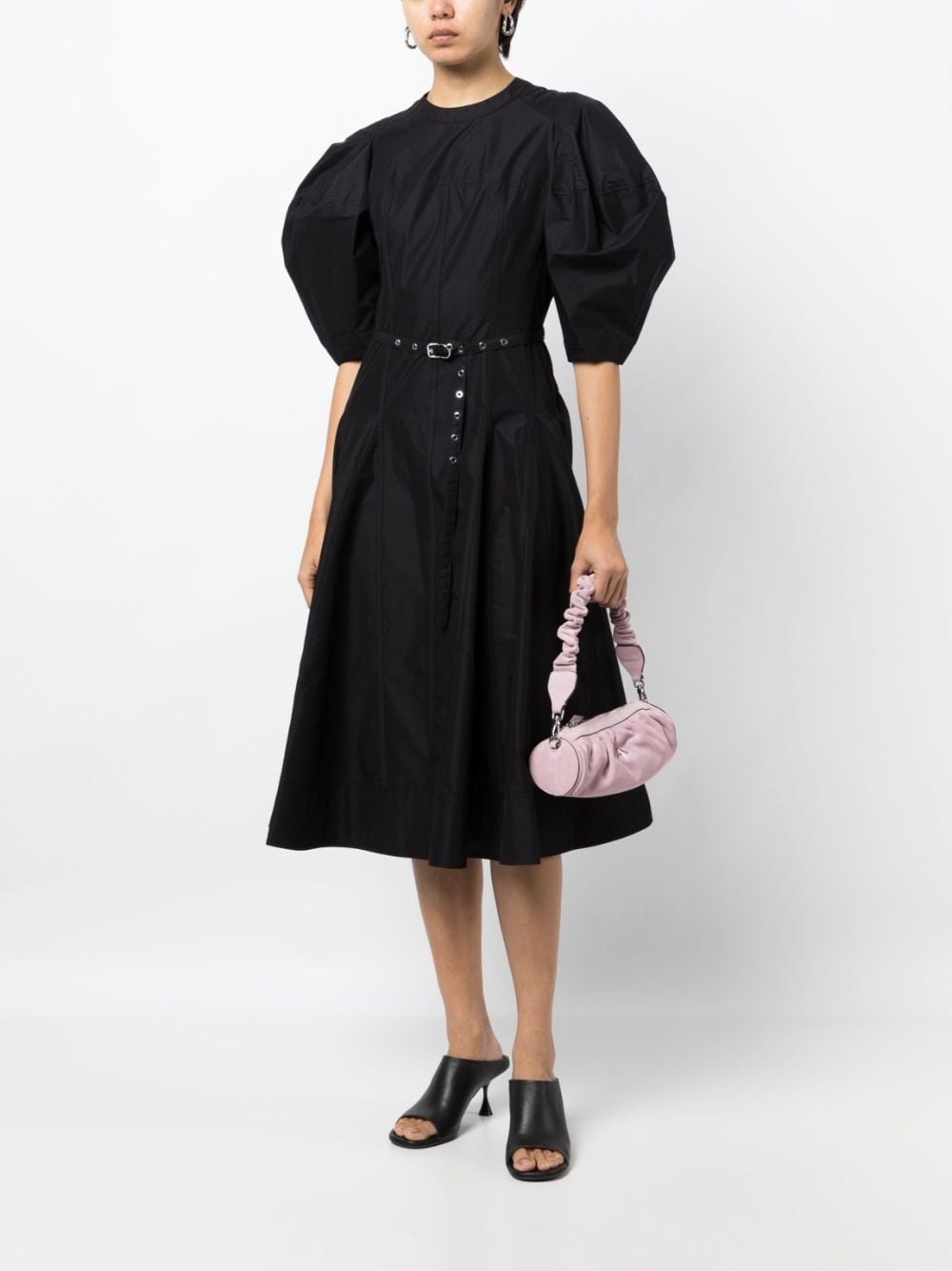 belted-waist mid-length dress - 2