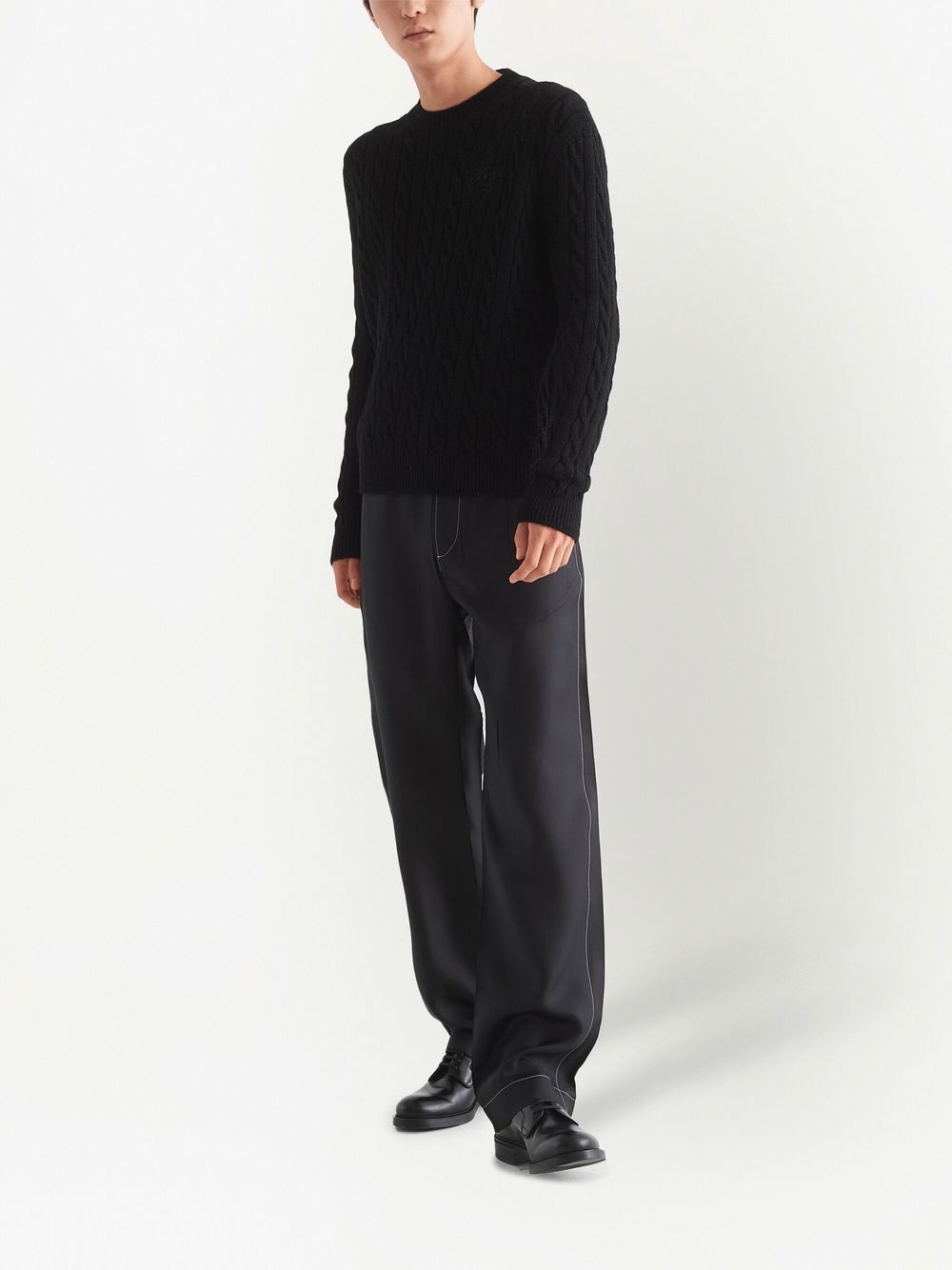 logo-embroidered cable-knit jumper - 2