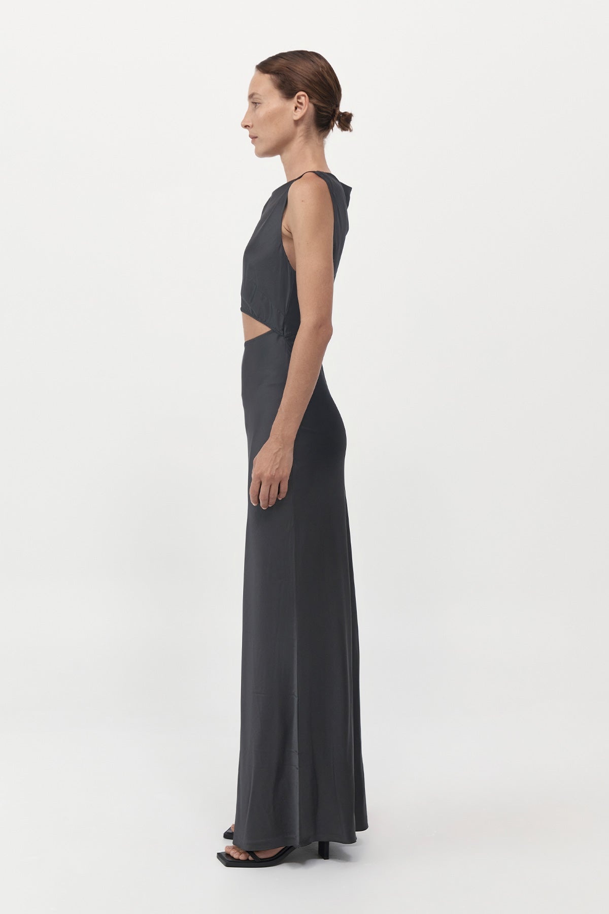 Soft Silk Cut Out Dress - Washed Black - 3