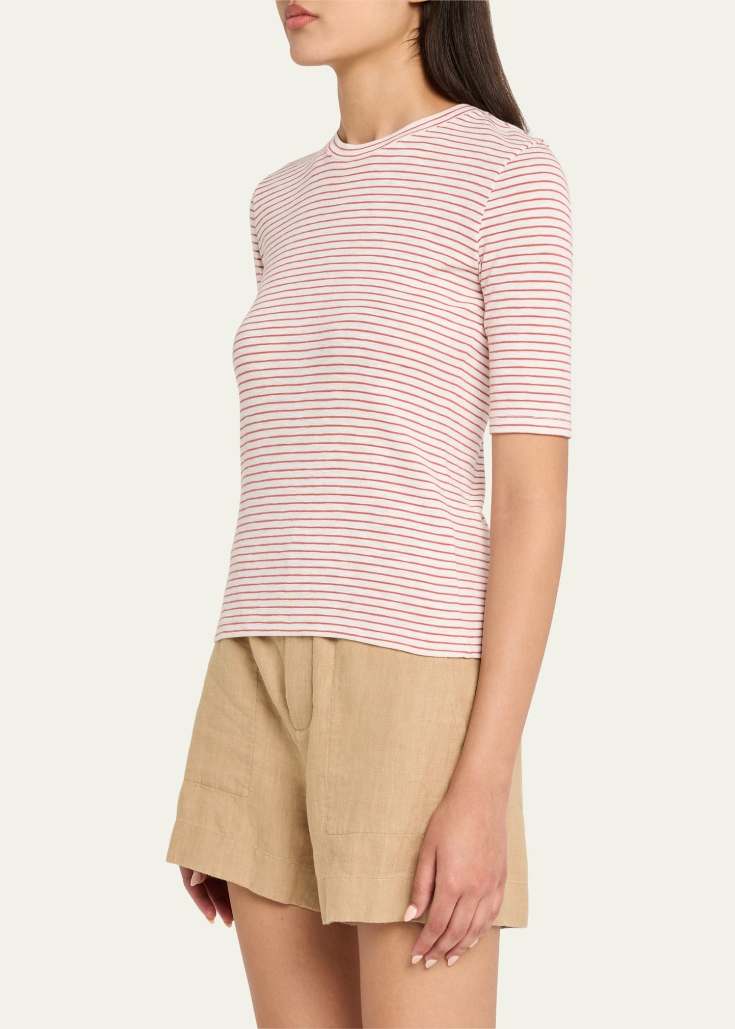 Stripe Elbow-Sleeve Top - 4