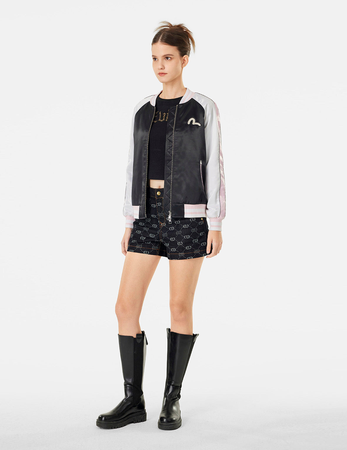 ALLOVER LOGO JACQUARD AND SEAGULL EMBROIDERY LOOSE FIT DENIM SHORT - 3